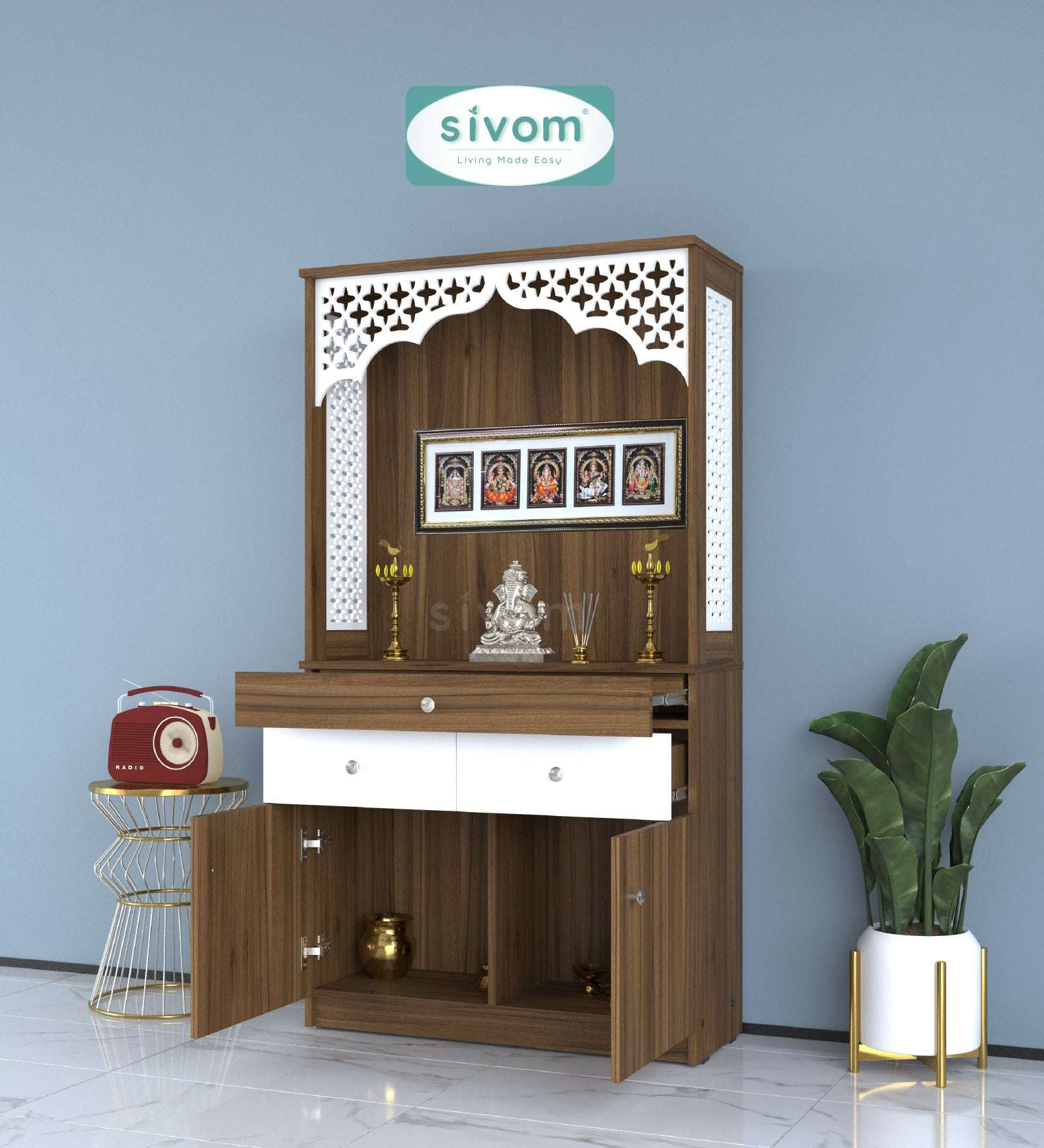Sivom SIVOM Dharshan Home Temple/Pooja Unit/Home Mandir/ Engineered Wood Home Temple (Height: 148, Knock Down) for Modern Homes | Elegant Design & Premium Finish