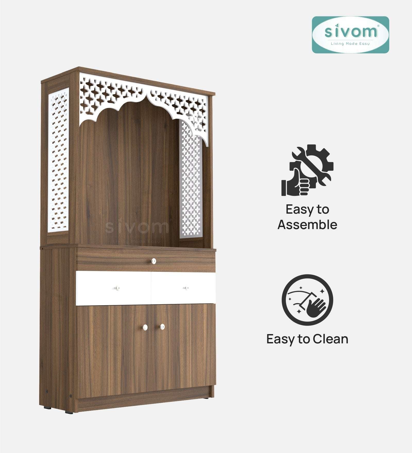 Sivom SIVOM Dharshan Home Temple/Pooja Unit/Home Mandir/ Engineered Wood Home Temple (Height: 148, Knock Down) for Modern Homes | Elegant Design & Premium Finish