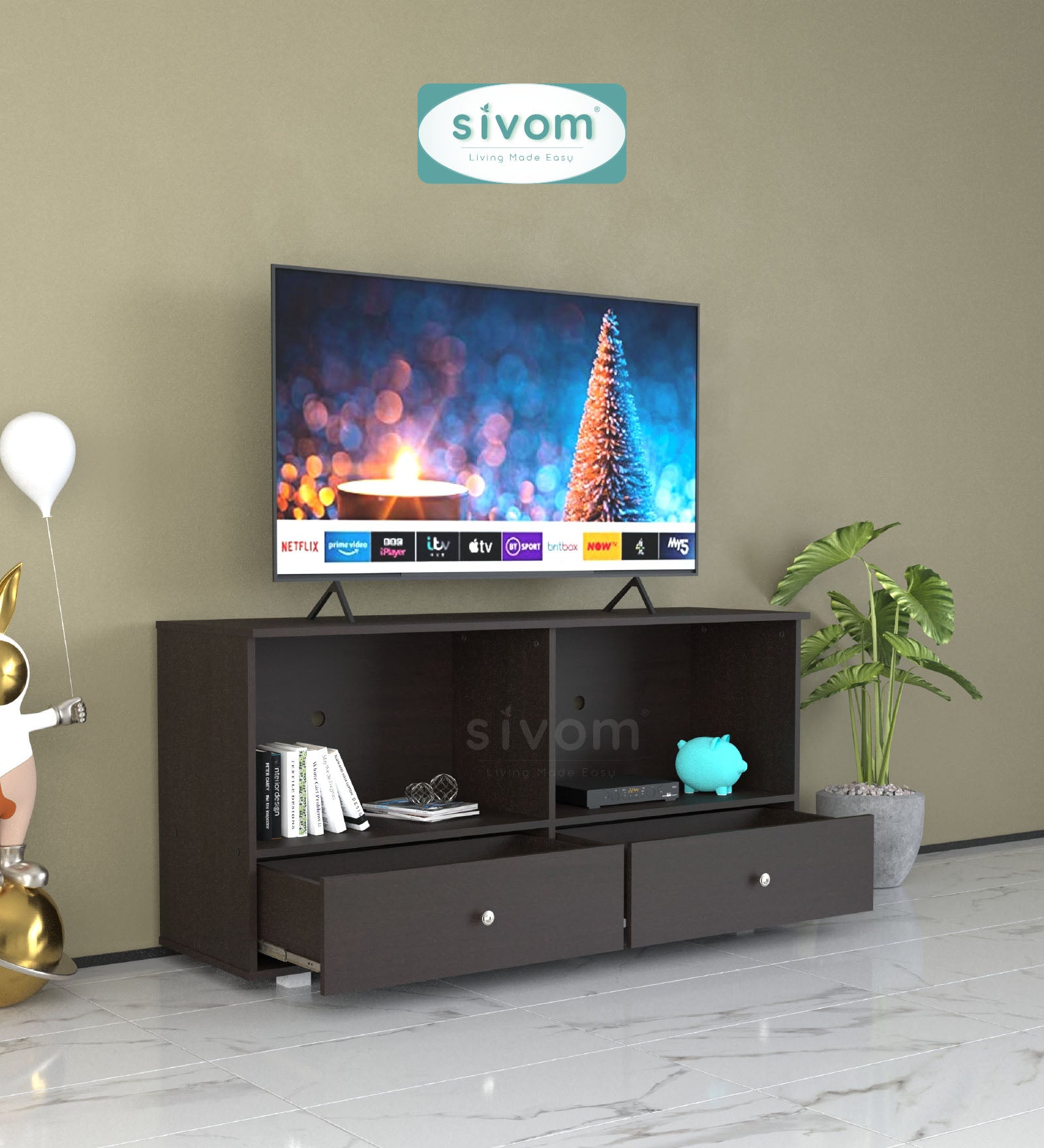 Sivom furniture SIVOM DOLLAR Multipurpose TV Unit fits upto 43 inch with Storage Engineered Wood TV Entertainment Unit for Modern Homes | Elegant Design & Premium Finish (Copy) (Copy)