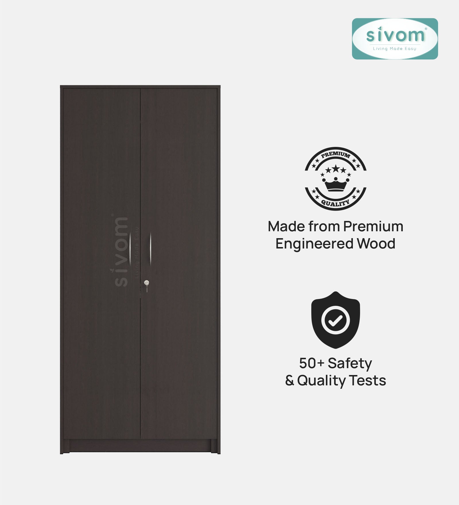 SIVOM Drogo Multipurpose 2 Door Wardrobe / Engineered Wood 2 Door Wardrobe for Modern Homes | Elegant Design & Premium Finish