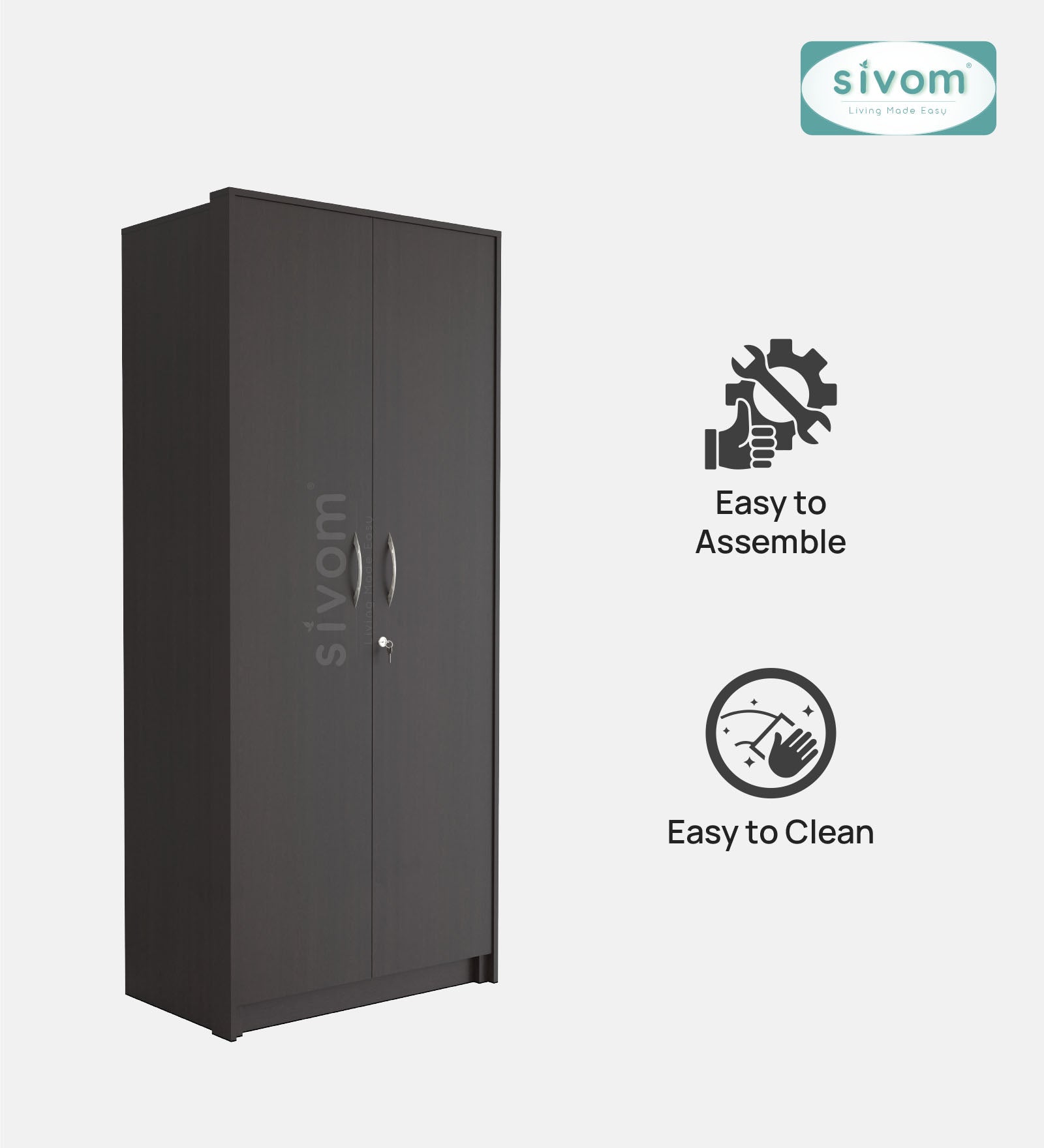 SIVOM Drogo Multipurpose 2 Door Wardrobe / Engineered Wood 2 Door Wardrobe for Modern Homes | Elegant Design & Premium Finish