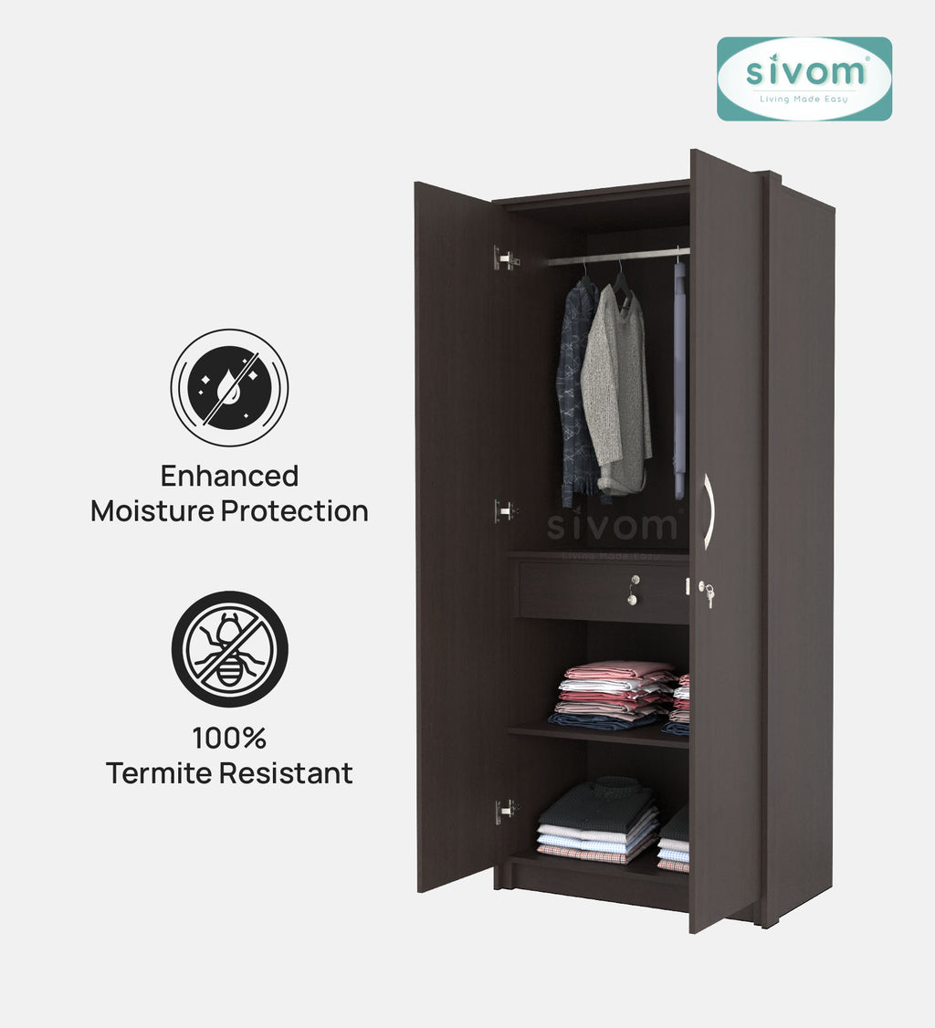SIVOM Drogo Multipurpose 2 Door Wardrobe / Engineered Wood 2 Door Wardrobe for Modern Homes | Elegant Design & Premium Finish