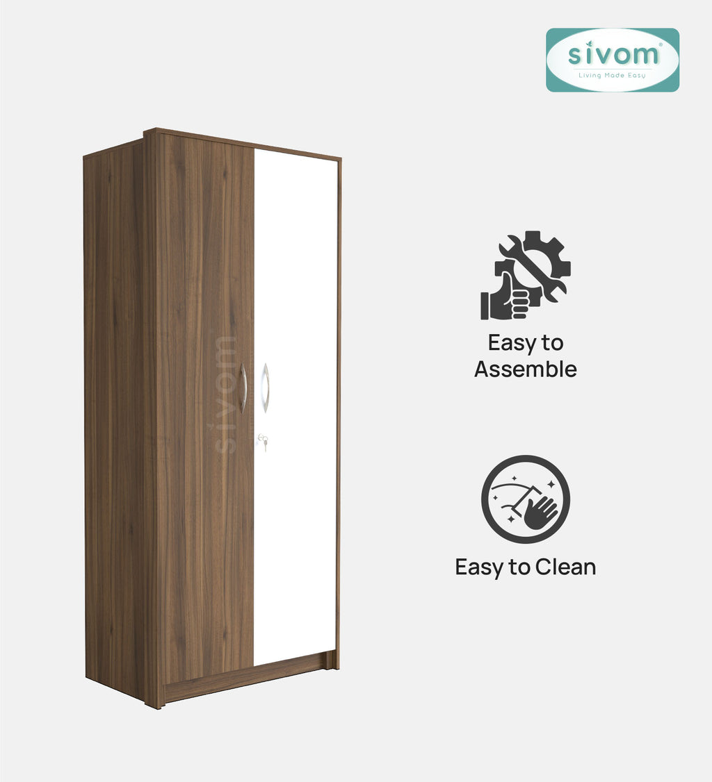 SIVOM Drogo Multipurpose 2 Door Wardrobe / Engineered Wood 2 Door Wardrobe for Modern Homes | Elegant Design & Premium Finish