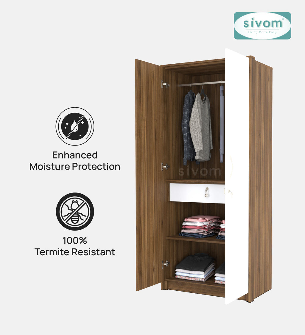 SIVOM Drogo Multipurpose 2 Door Wardrobe / Engineered Wood 2 Door Wardrobe for Modern Homes | Elegant Design & Premium Finish