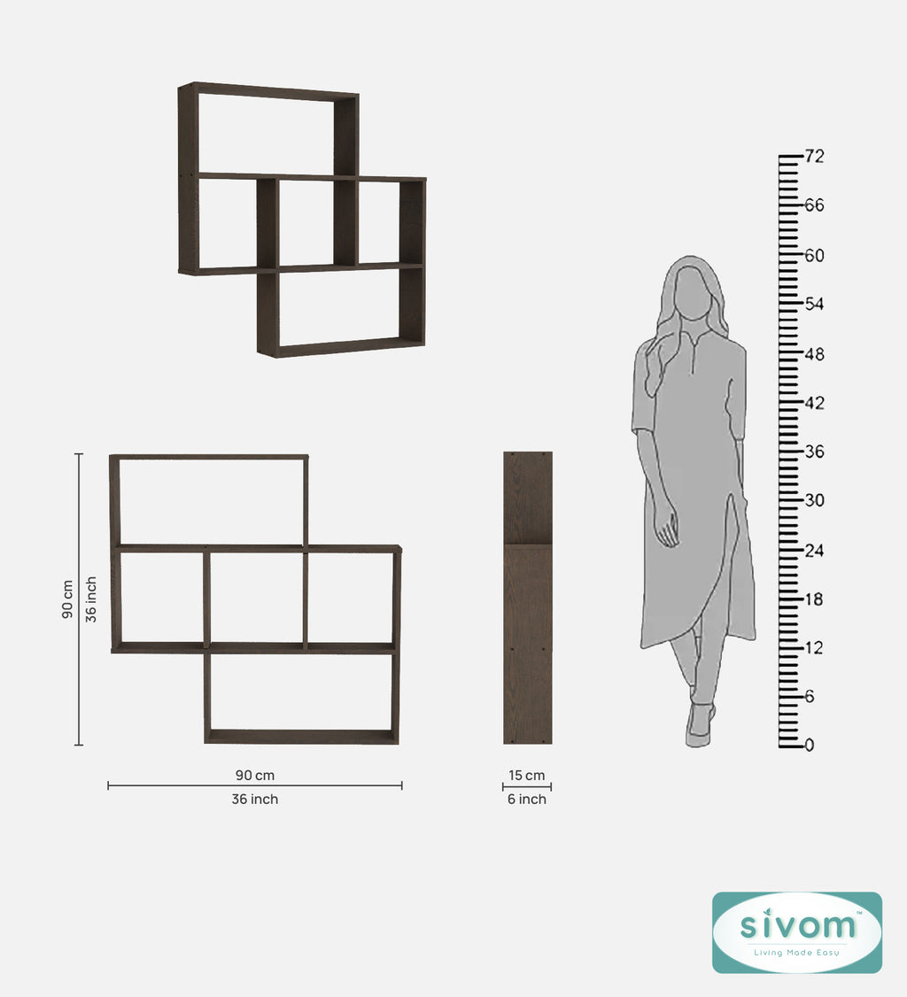 Sivom SIVOM RETICA Multipurpose Modular Wall Racks/Shelves/Organiser/Décor Particle Board Wall Shelf (Number of Shelves - 5, ) for Modern Homes | Elegant Design & Premium Finish