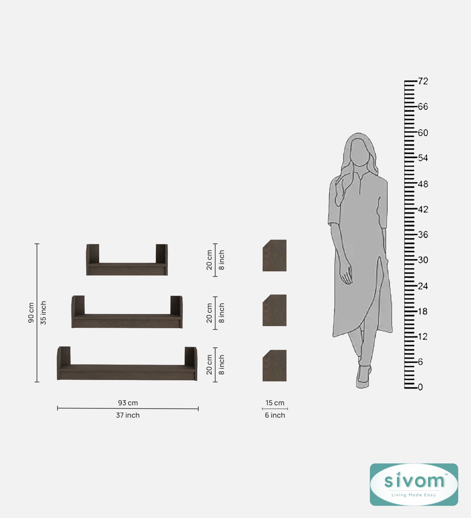 Sivom SIVOM REMI Multipurpose Modular Wall Racks/Shelves/Organiser/Décor Particle Board Wall Shelf (Number of Shelves - 3, ) for Modern Homes | Elegant Design & Premium Finish