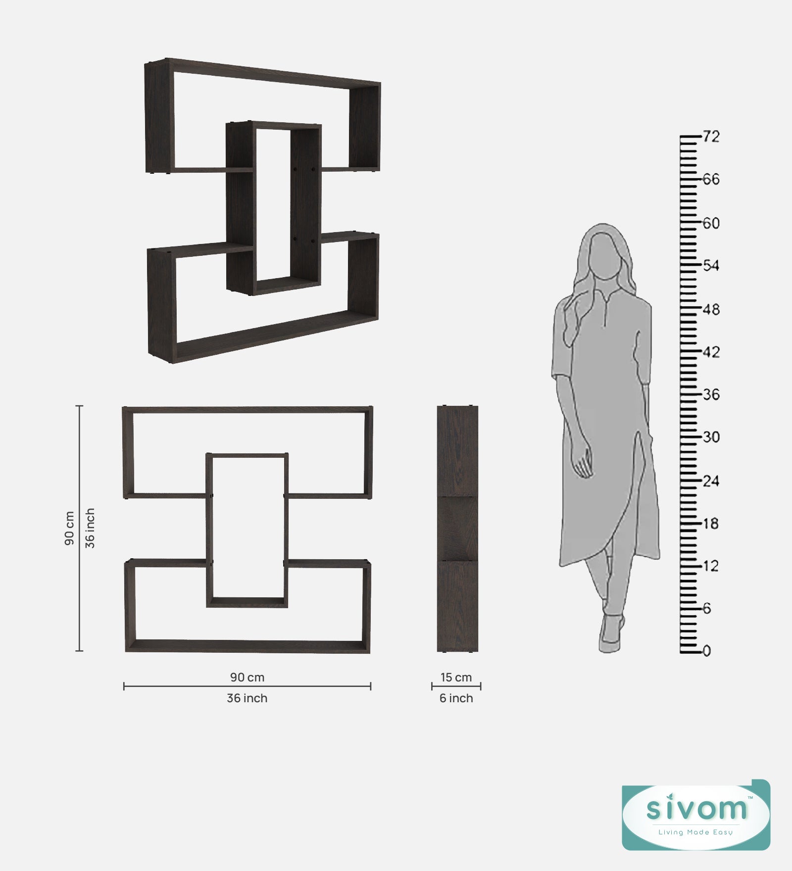 Sivom SIVOM MIZZ Multipurpose Modular Wall Racks/Shelves/Organiser/Décor Particle Board Wall Shelf (Number of Shelves - 6, ) for Modern Homes | Elegant Design & Premium Finish