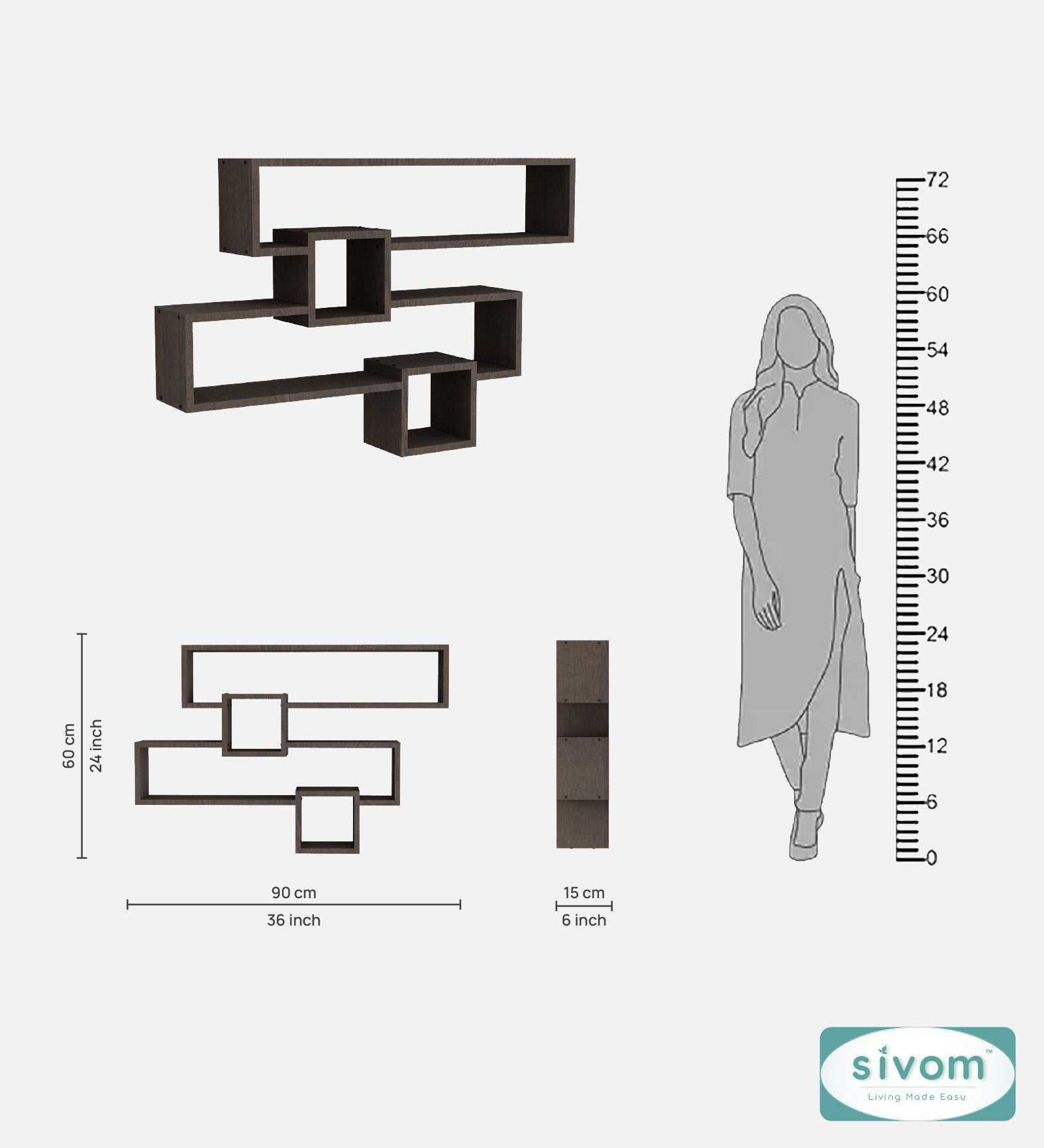 Sivom SIVOM CLAY Multipurpose Modular Wall Racks/Shelves/Organiser/Décor Particle Board Wall Shelf (Number of Shelves - 4, ) for Modern Homes | Elegant Design & Premium Finish