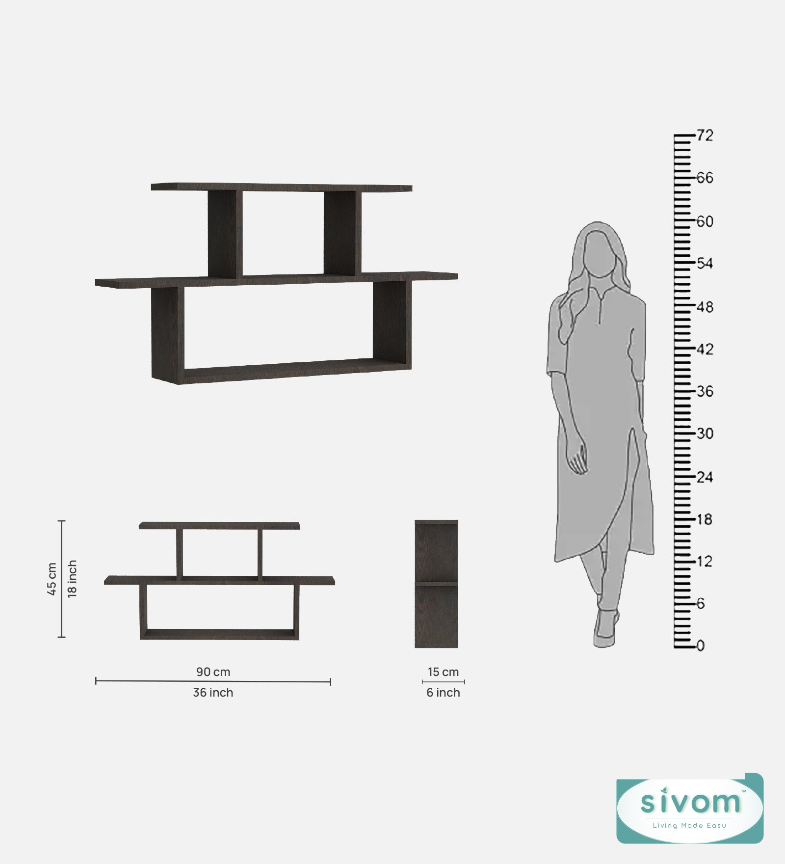 Sivom SIVOM ETHAN Multipurpose Modular Wall Racks/Shelves/Organiser/Décor Particle Board Wall Shelf (Number of Shelves - 5, ) for Modern Homes | Elegant Design & Premium Finish