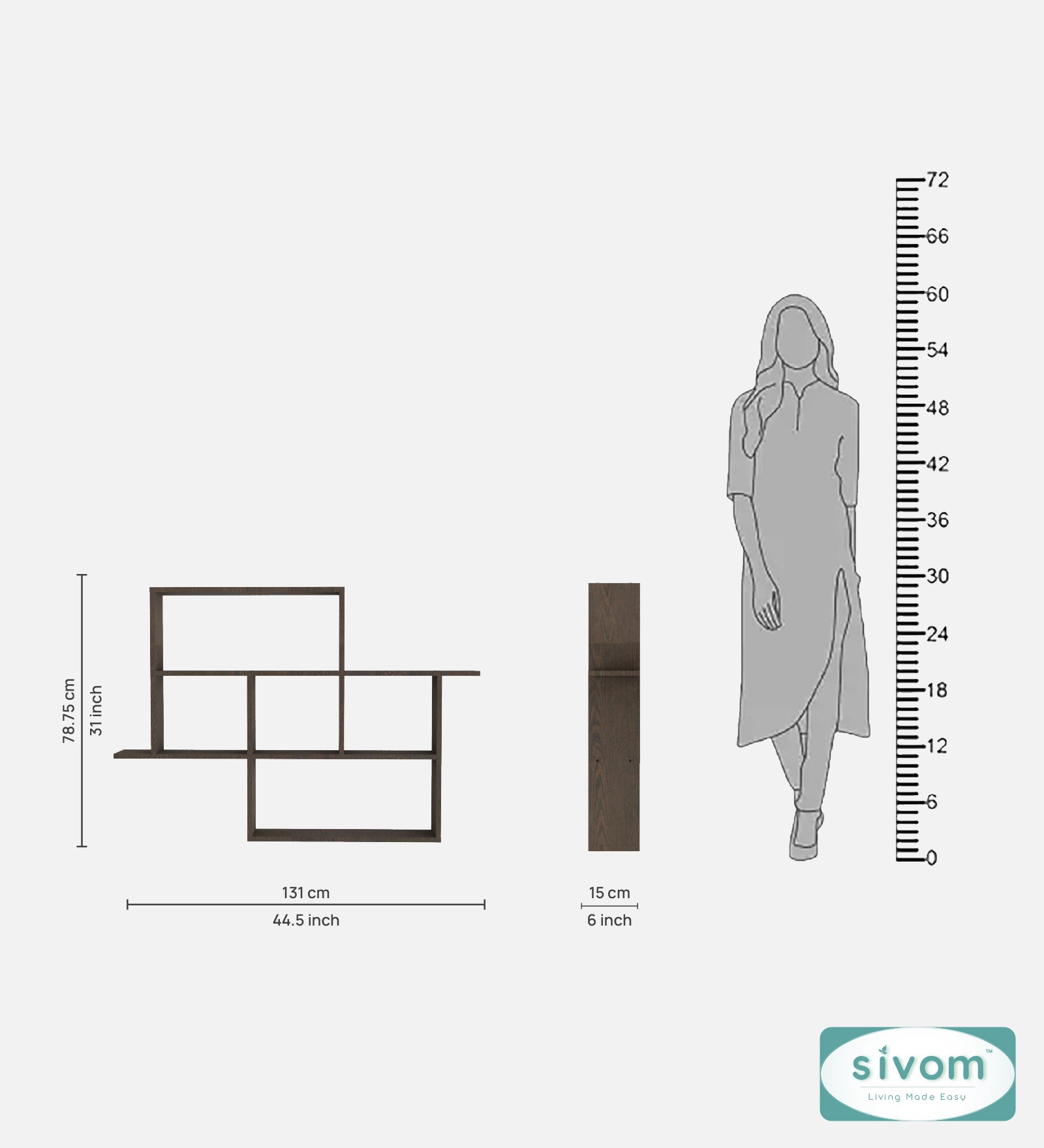 Sivom SIVOM CEDRIC Multipurpose Modular Wall Racks/Shelves/Organiser/Décor Particle Board Wall Shelf (Number of Shelves - 6, ) for Modern Homes | Elegant Design & Premium Finish