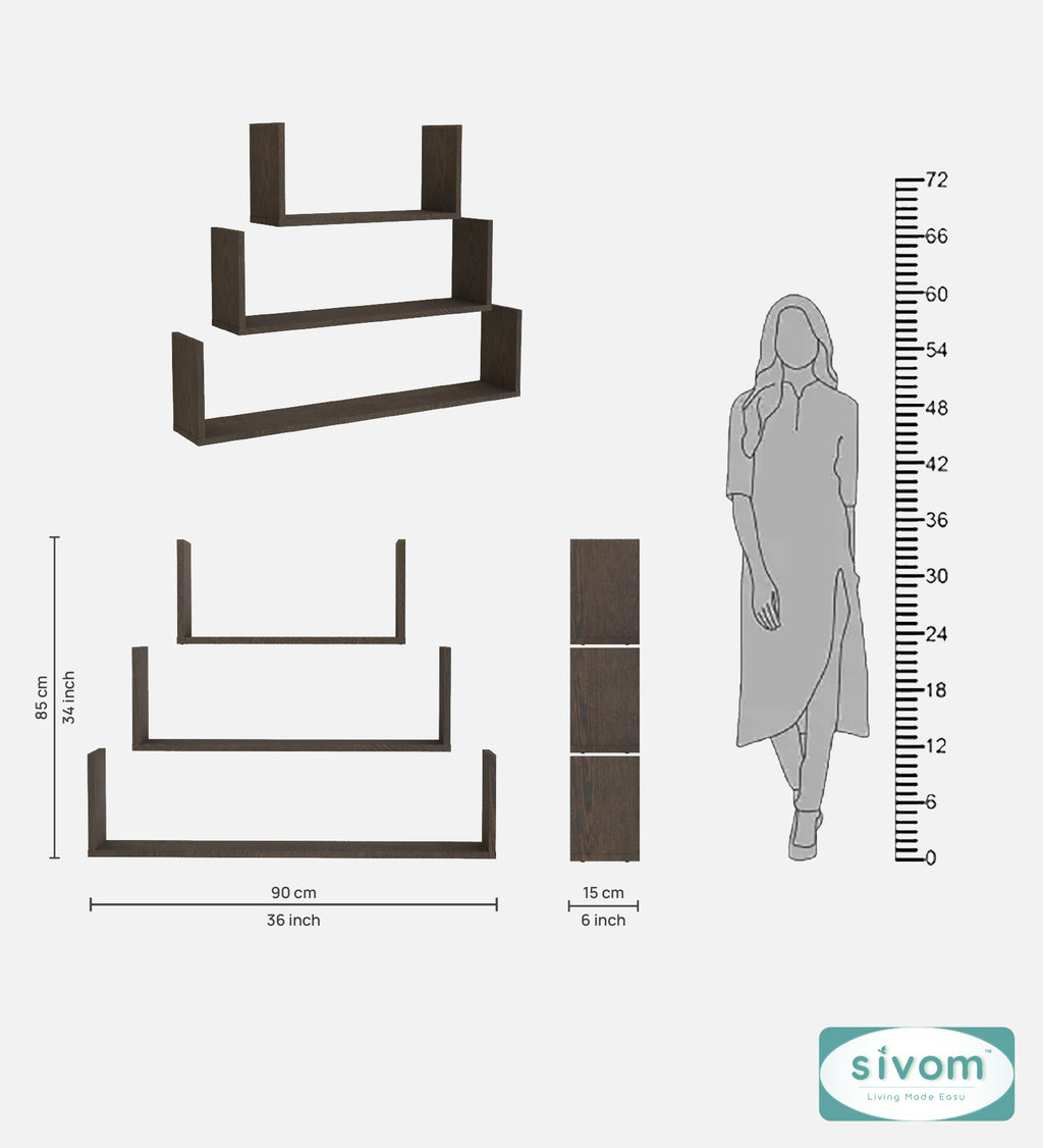 Sivom SIVOM KITE Multipurpose Modular Wall Racks/Shelves/Organiser/Décor Particle Board Wall Shelf (Number of Shelves - 3, ) for Modern Homes | Elegant Design & Premium Finish