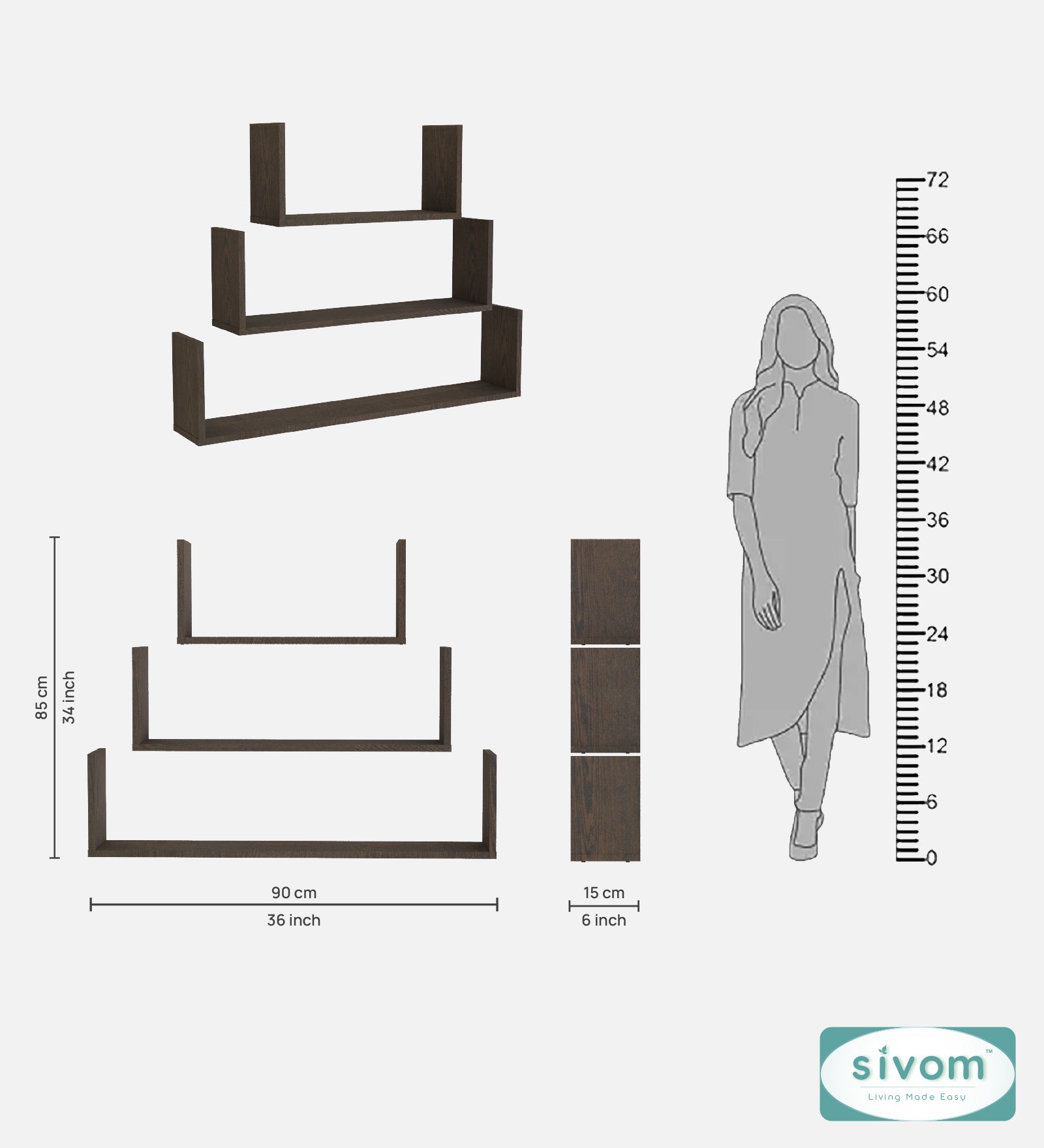 Sivom SIVOM KITE Multipurpose Modular Wall Racks/Shelves/Organiser/Décor Particle Board Wall Shelf (Number of Shelves - 3, ) for Modern Homes | Elegant Design & Premium Finish