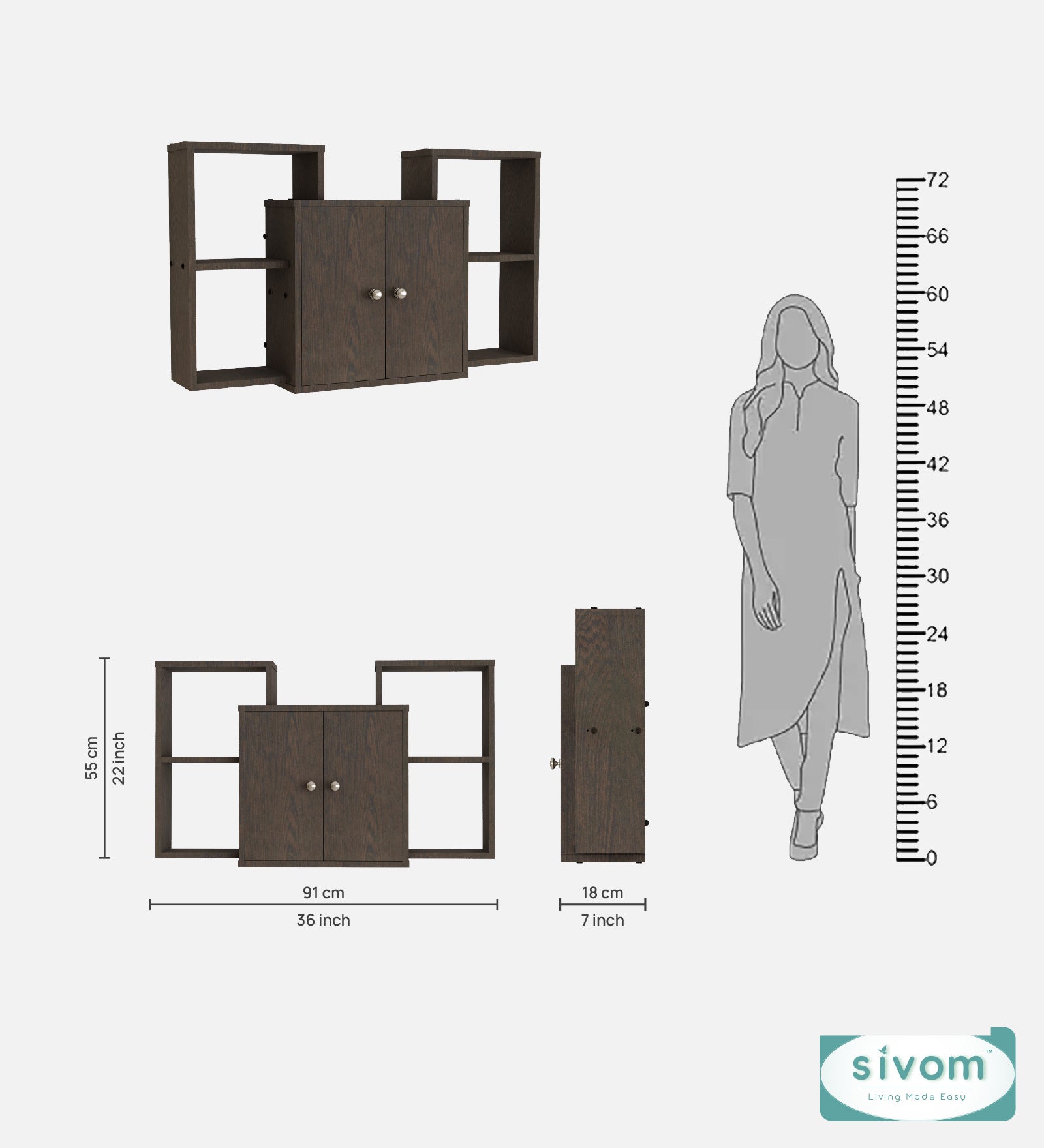 Sivom SIVOM WYDE Multipurpose Modular Wall Racks/Shelves/Organiser/Décor Particle Board Wall Shelf (Number of Shelves - 4, ) for Modern Homes | Elegant Design & Premium Finish