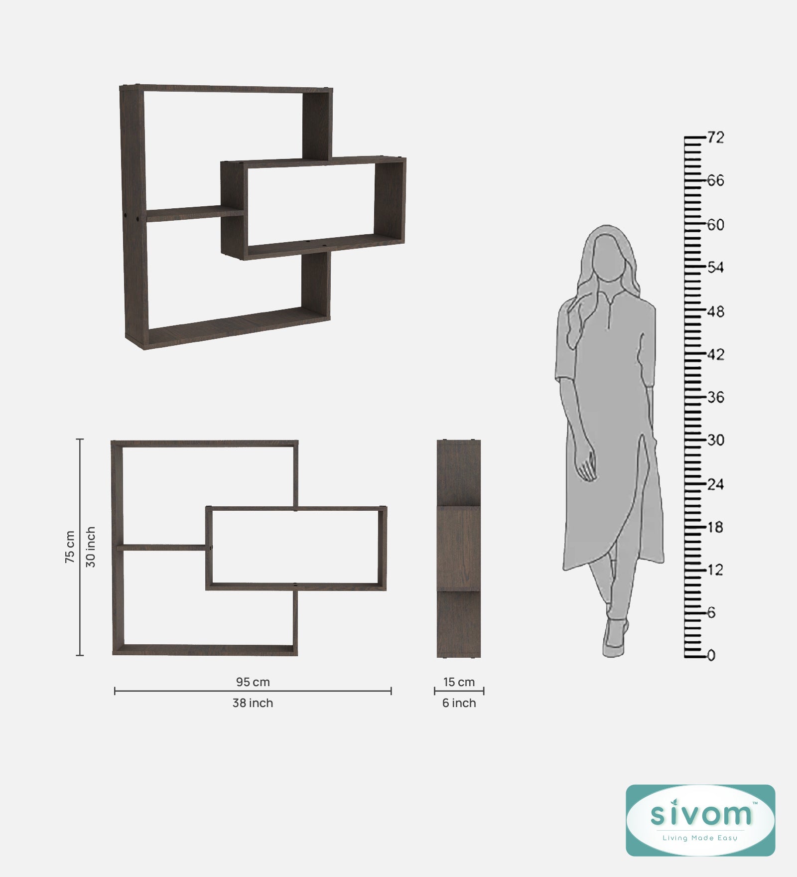 Sivom SIVOM CRIP Multipurpose Modular Wall Racks/Shelves/Organiser/Décor Particle Board Wall Shelf (Number of Shelves - 5, ) for Modern Homes | Elegant Design & Premium Finish