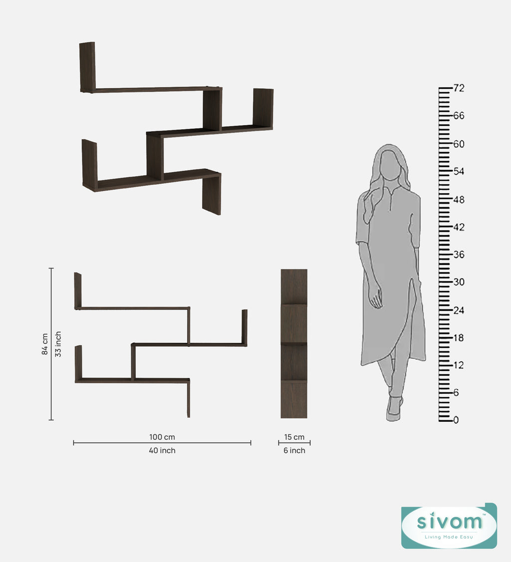 Sivom SIVOM WRAN Multipurpose Modular Wall Racks/Shelves/Organiser/Décor Particle Board Wall Shelf (Number of Shelves - 5, ) for Modern Homes | Elegant Design & Premium Finish