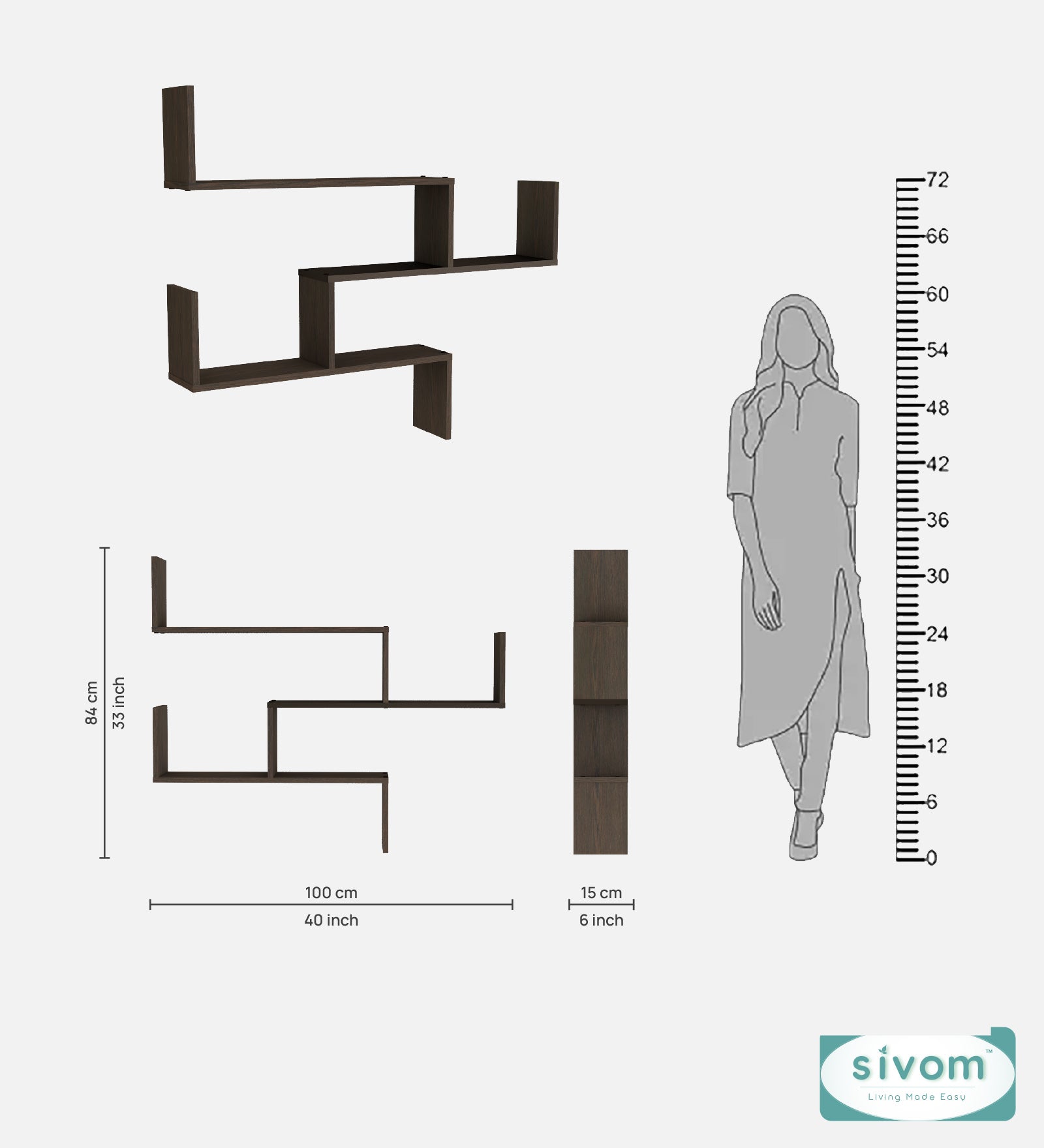 Sivom SIVOM WRAN Multipurpose Modular Wall Racks/Shelves/Organiser/Décor Particle Board Wall Shelf (Number of Shelves - 5, ) for Modern Homes | Elegant Design & Premium Finish