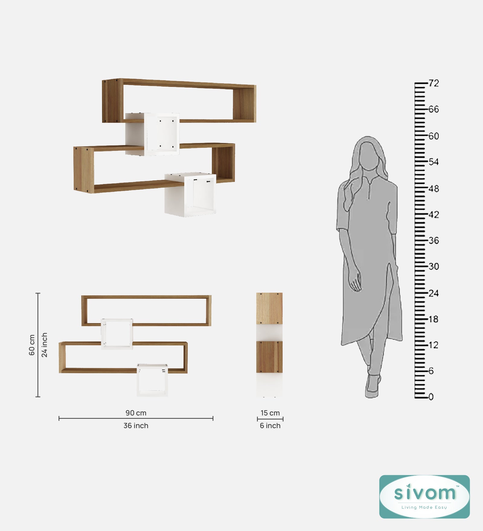 Sivom SIVOM CLAY Multipurpose Modular Wall Racks/Shelves/Organiser/Décor Particle Board Wall Shelf (Number of Shelves - 4, ) for Modern Homes | Elegant Design & Premium Finish