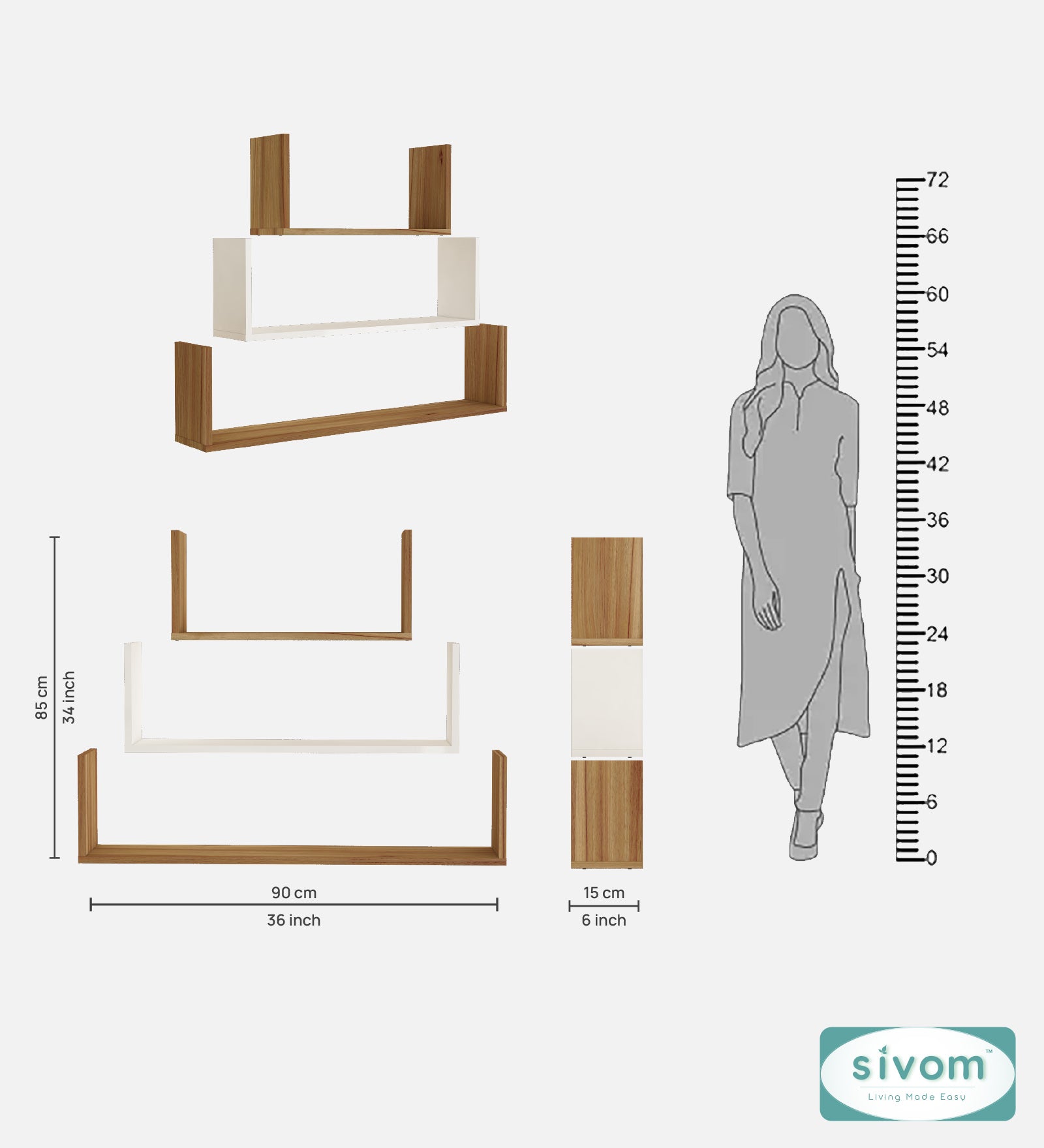 Sivom SIVOM KITE Multipurpose Modular Wall Racks/Shelves/Organiser/Décor Particle Board Wall Shelf (Number of Shelves - 3, ) for Modern Homes | Elegant Design & Premium Finish