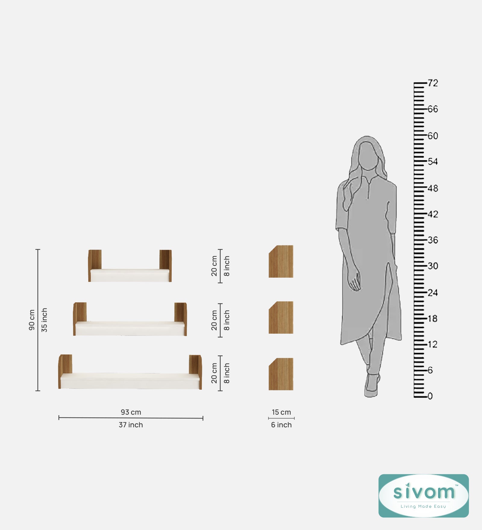 Sivom SIVOM REMI Multipurpose Modular Wall Racks/Shelves/Organiser/Décor Particle Board Wall Shelf (Number of Shelves - 3, ) for Modern Homes | Elegant Design & Premium Finish