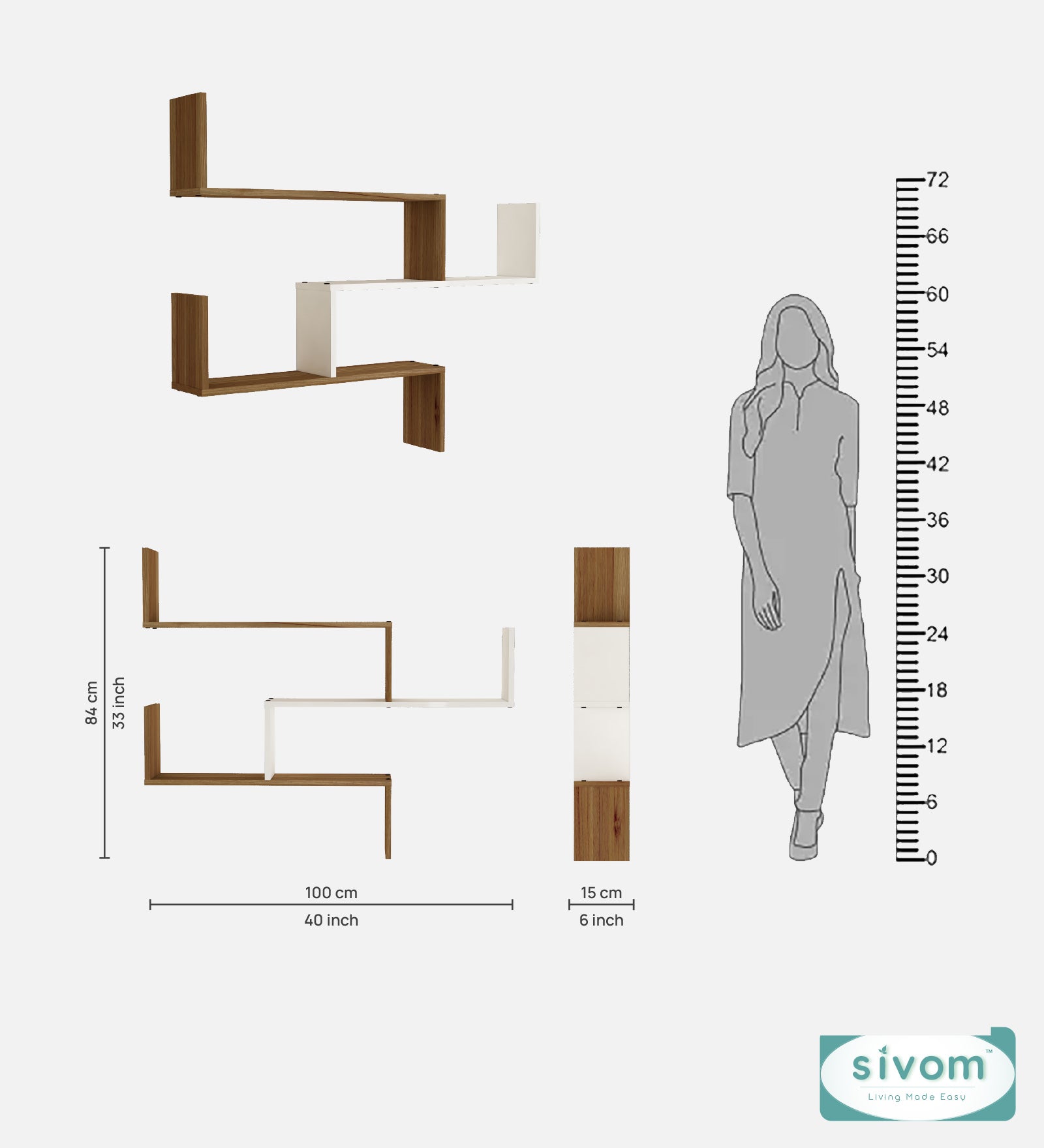 Sivom SIVOM WRAN Multipurpose Modular Wall Racks/Shelves/Organiser/Décor Particle Board Wall Shelf (Number of Shelves - 5, ) for Modern Homes | Elegant Design & Premium Finish