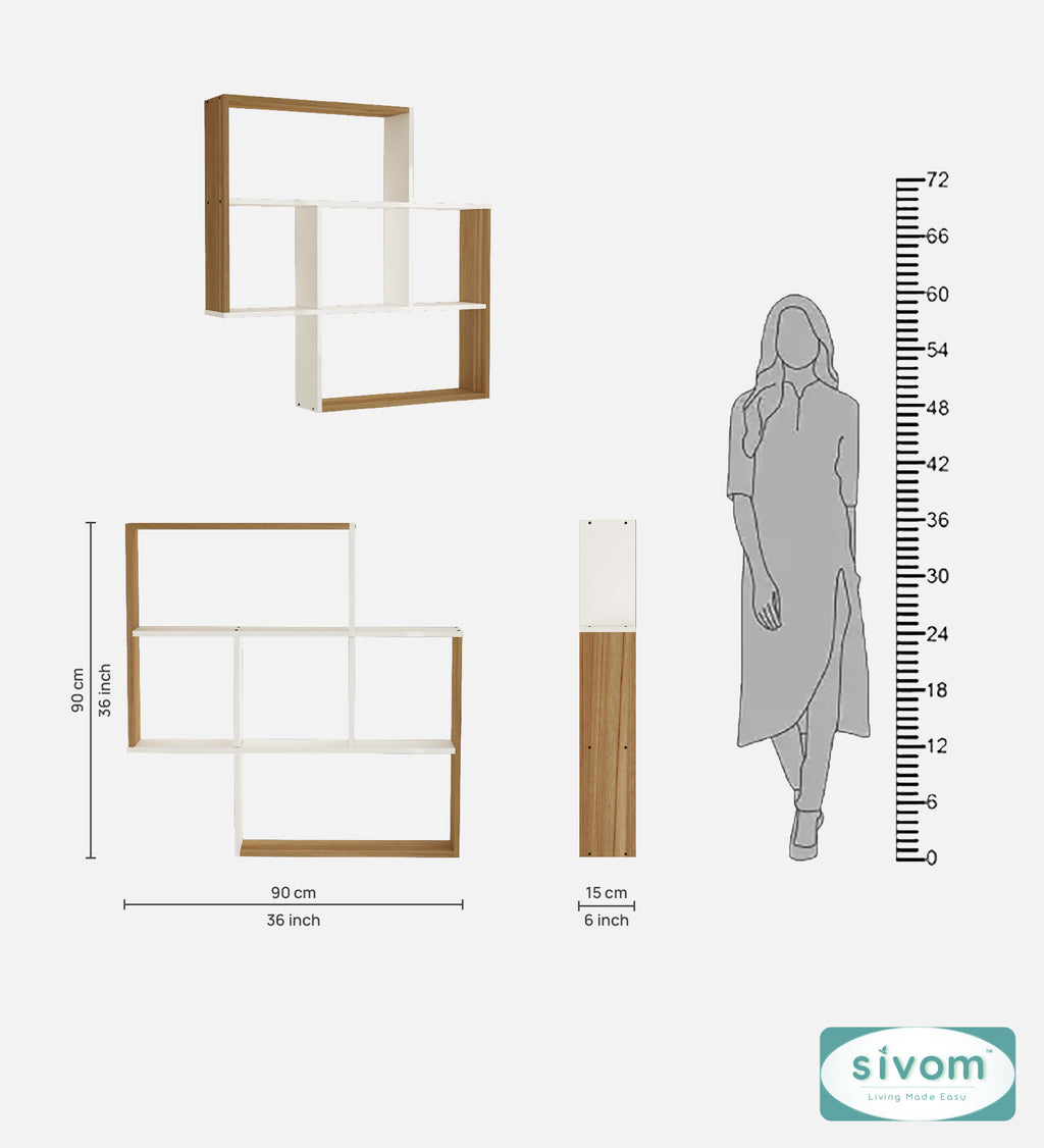 Sivom SIVOM RETICA Multipurpose Modular Wall Racks/Shelves/Organiser/Décor Particle Board Wall Shelf (Number of Shelves - 5, ) for Modern Homes | Elegant Design & Premium Finish