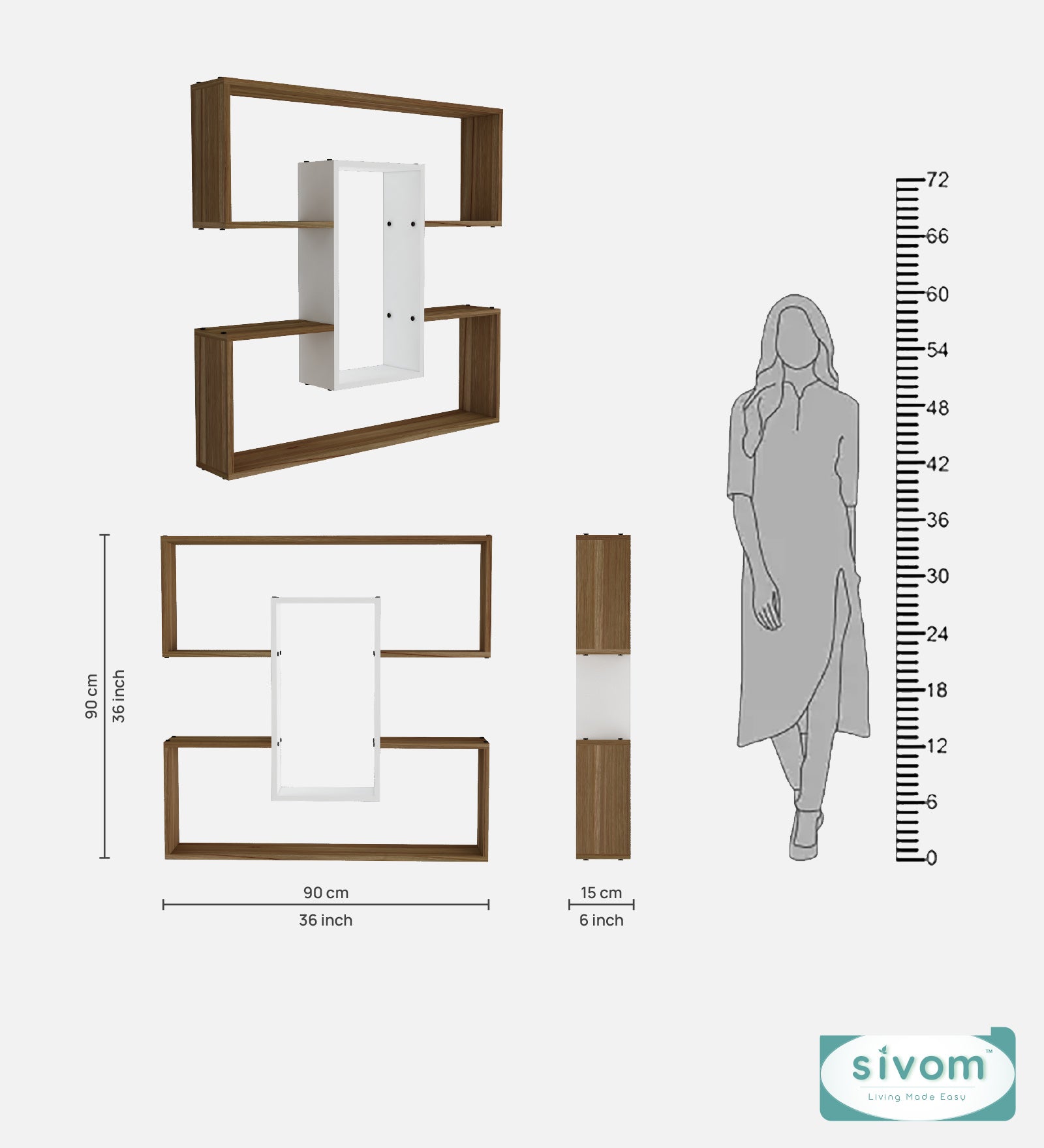 Sivom SIVOM MIZZ Multipurpose Modular Wall Racks/Shelves/Organiser/Décor Particle Board Wall Shelf (Number of Shelves - 6, ) for Modern Homes | Elegant Design & Premium Finish