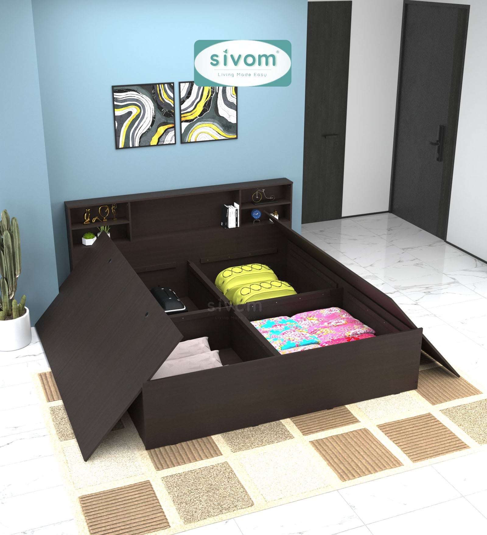 Sivom furniture SIVOM Eden Bed with Storage Engineered Wood King Bed Engineered Wood King Bed (Delivery Condition - Knock Down)
