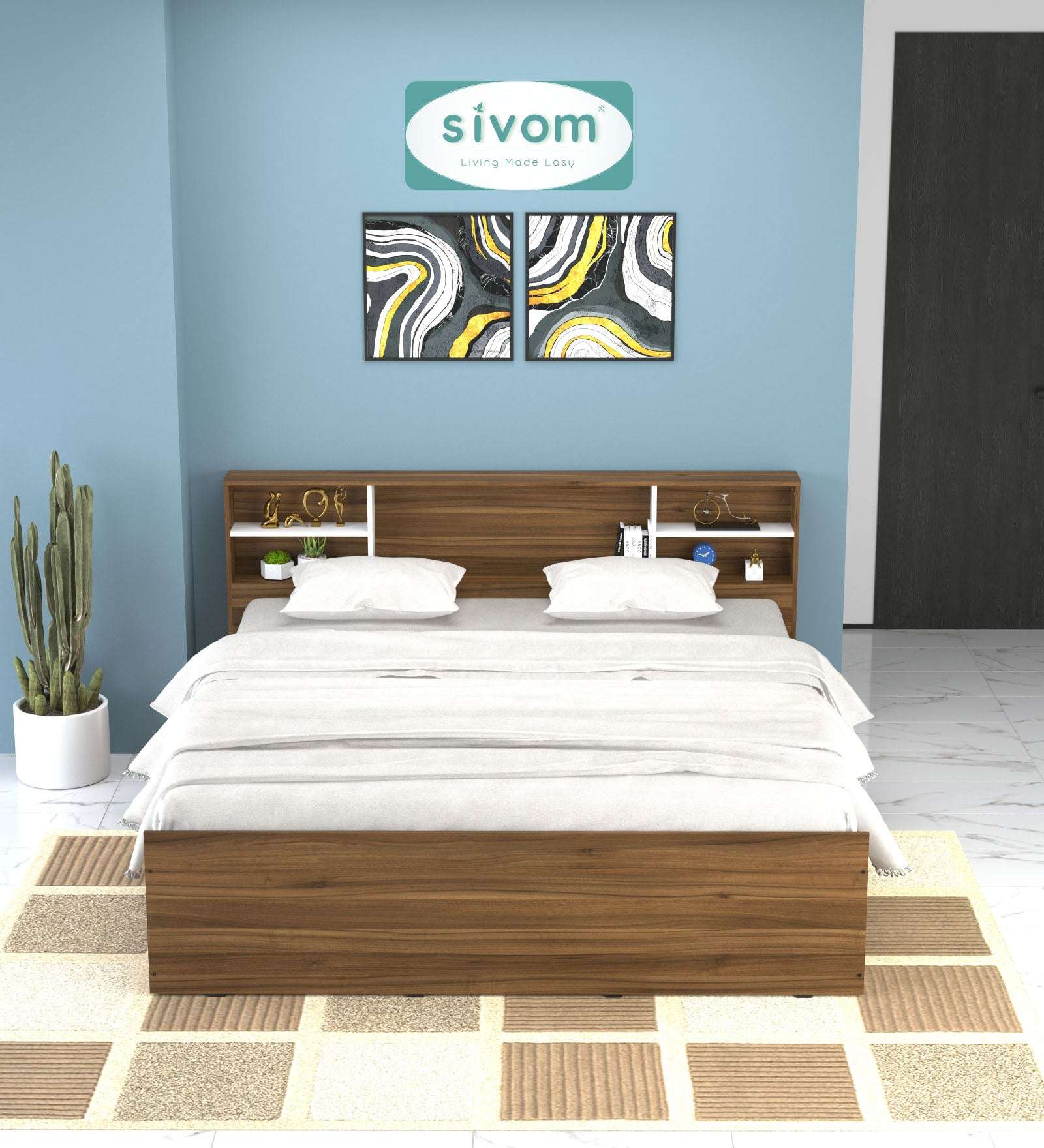 Sivom furniture SIVOM Eden Bed with Storage Engineered Wood King Bed Engineered Wood King Bed (Delivery Condition - Knock Down)