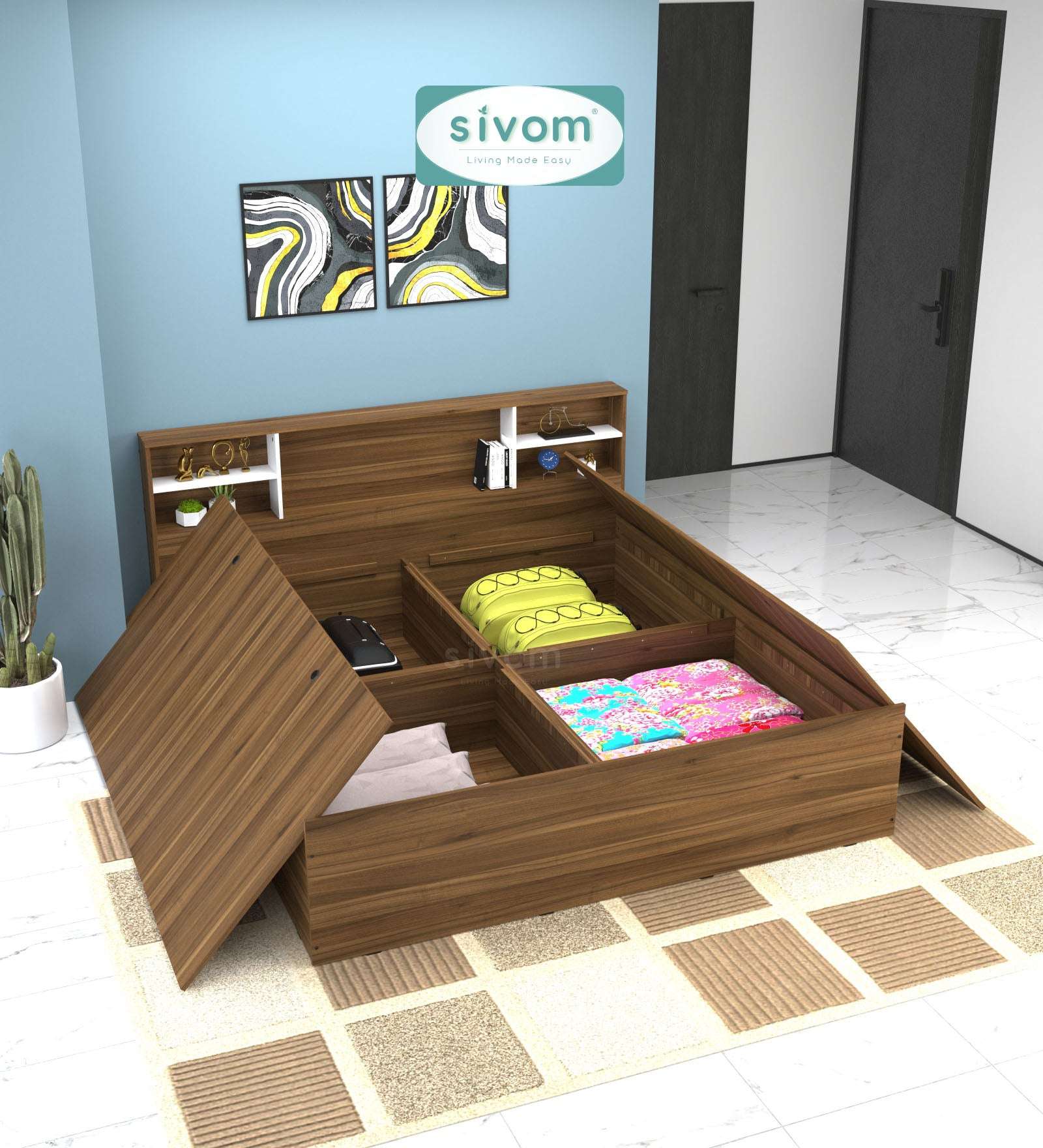 Sivom furniture SIVOM Eden Bed with Storage Engineered Wood King Bed Engineered Wood King Bed (Delivery Condition - Knock Down)