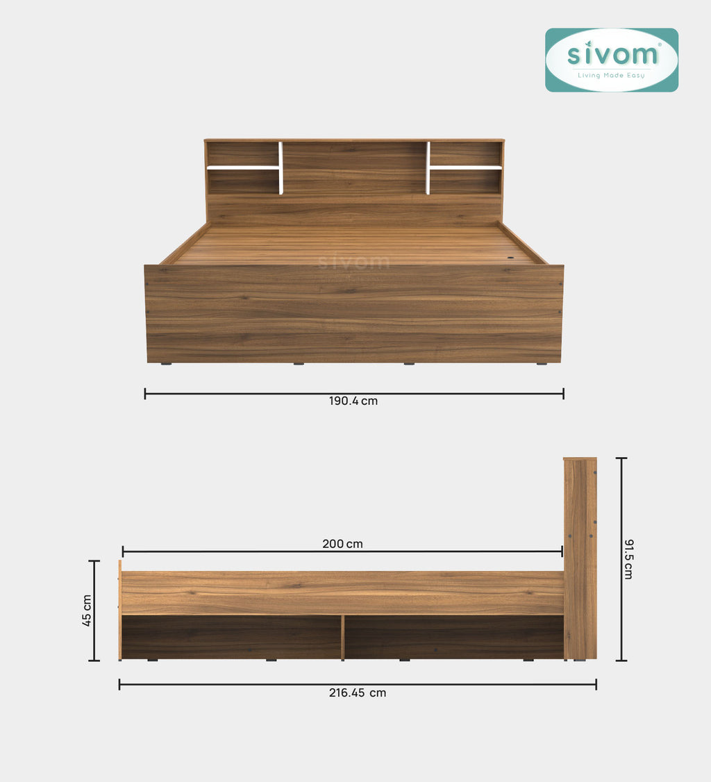Sivom furniture SIVOM Eden Bed with Storage Engineered Wood King Bed Engineered Wood King Bed (Delivery Condition - Knock Down)