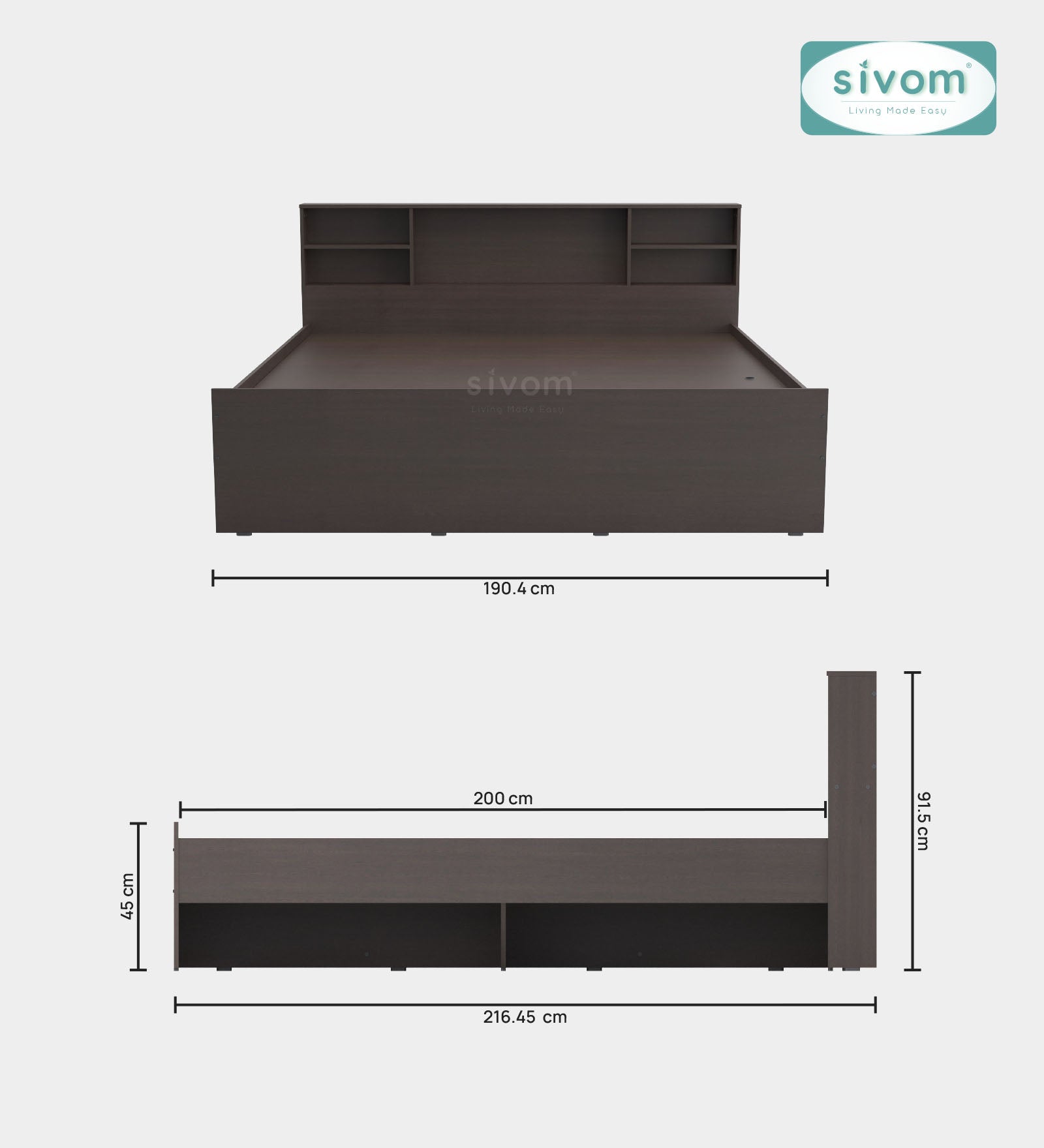 Sivom furniture SIVOM Eden Bed with Storage Engineered Wood King Bed Engineered Wood King Bed (Delivery Condition - Knock Down)