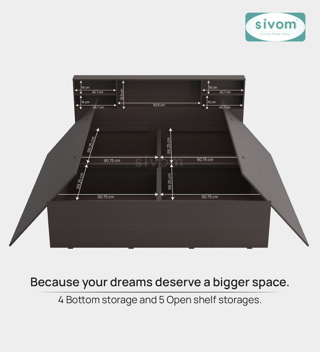 Sivom furniture SIVOM Eden Bed with Storage Engineered Wood King Bed Engineered Wood King Bed (Delivery Condition - Knock Down)