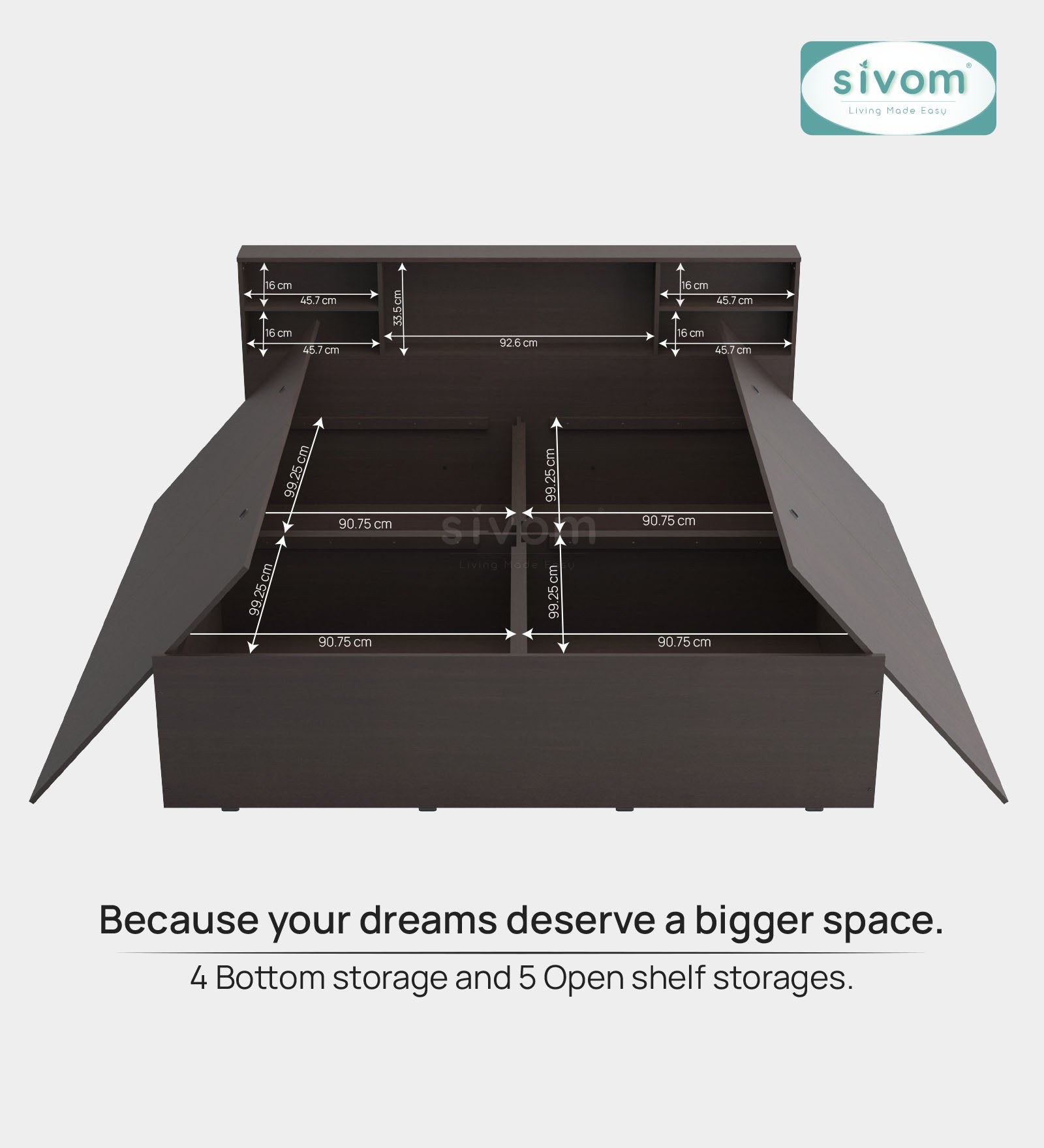 Sivom furniture SIVOM Eden Bed with Storage Engineered Wood King Bed Engineered Wood King Bed (Delivery Condition - Knock Down)