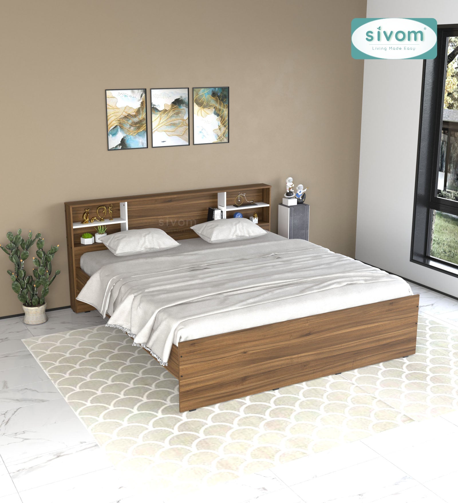 Sivom SIVOM Eden Box Bed without Storage Engineered Wood King Box Bed for Modern Homes | Elegant Design & Premium Finish