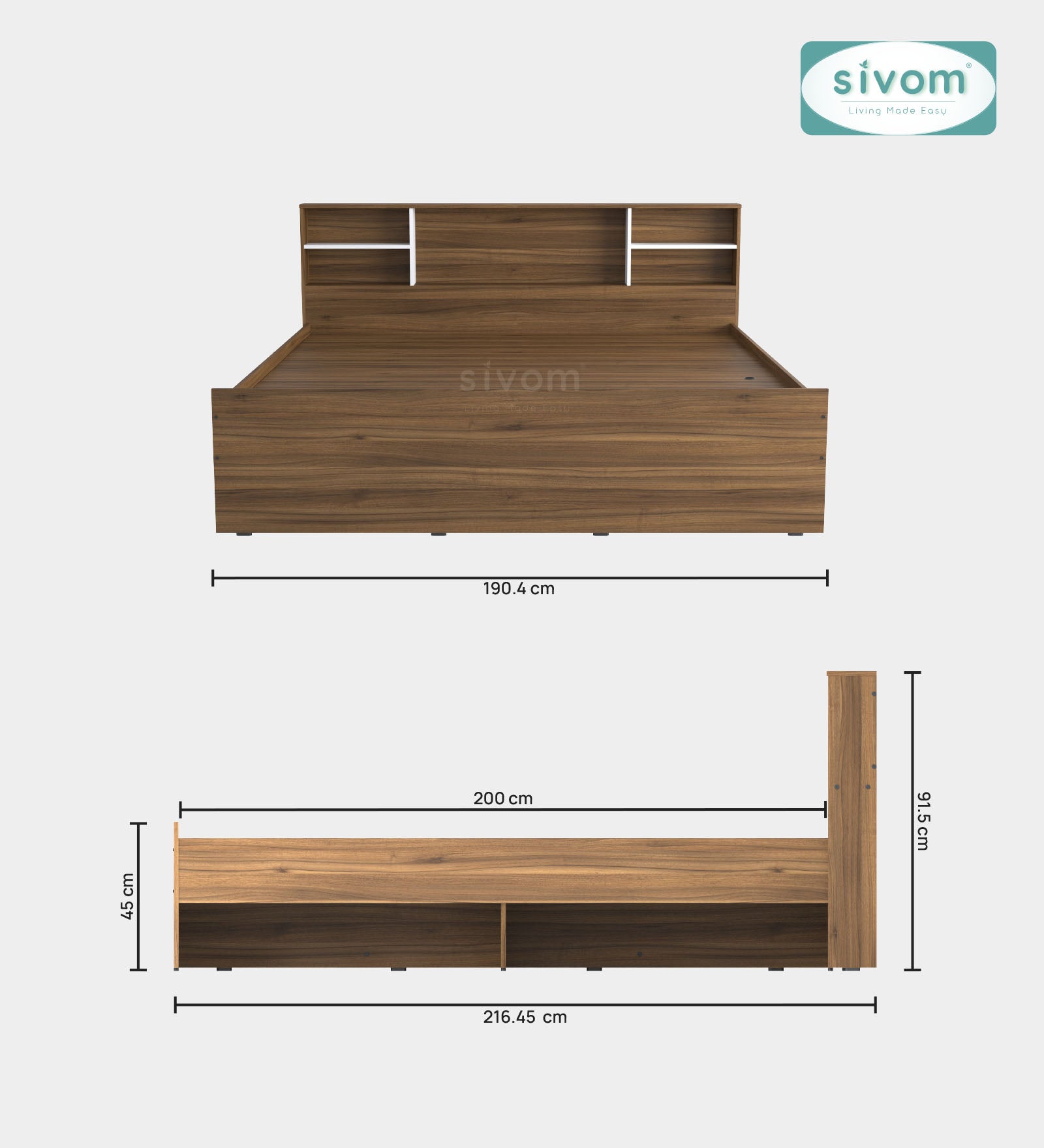 Sivom SIVOM Eden Box Bed without Storage Engineered Wood King Box Bed for Modern Homes | Elegant Design & Premium Finish