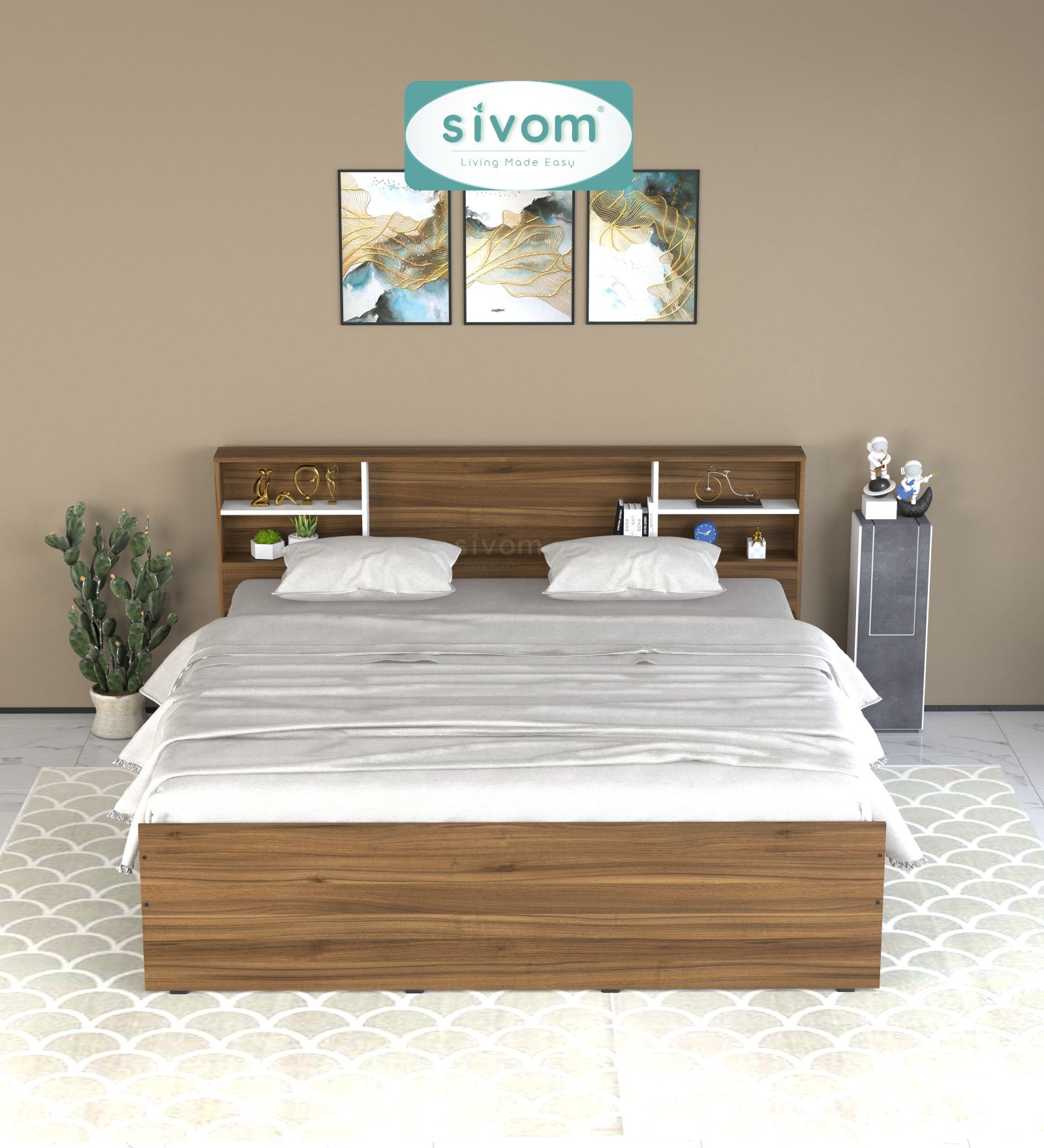 Sivom SIVOM Eden Box Bed without Storage Engineered Wood King Box Bed for Modern Homes | Elegant Design & Premium Finish