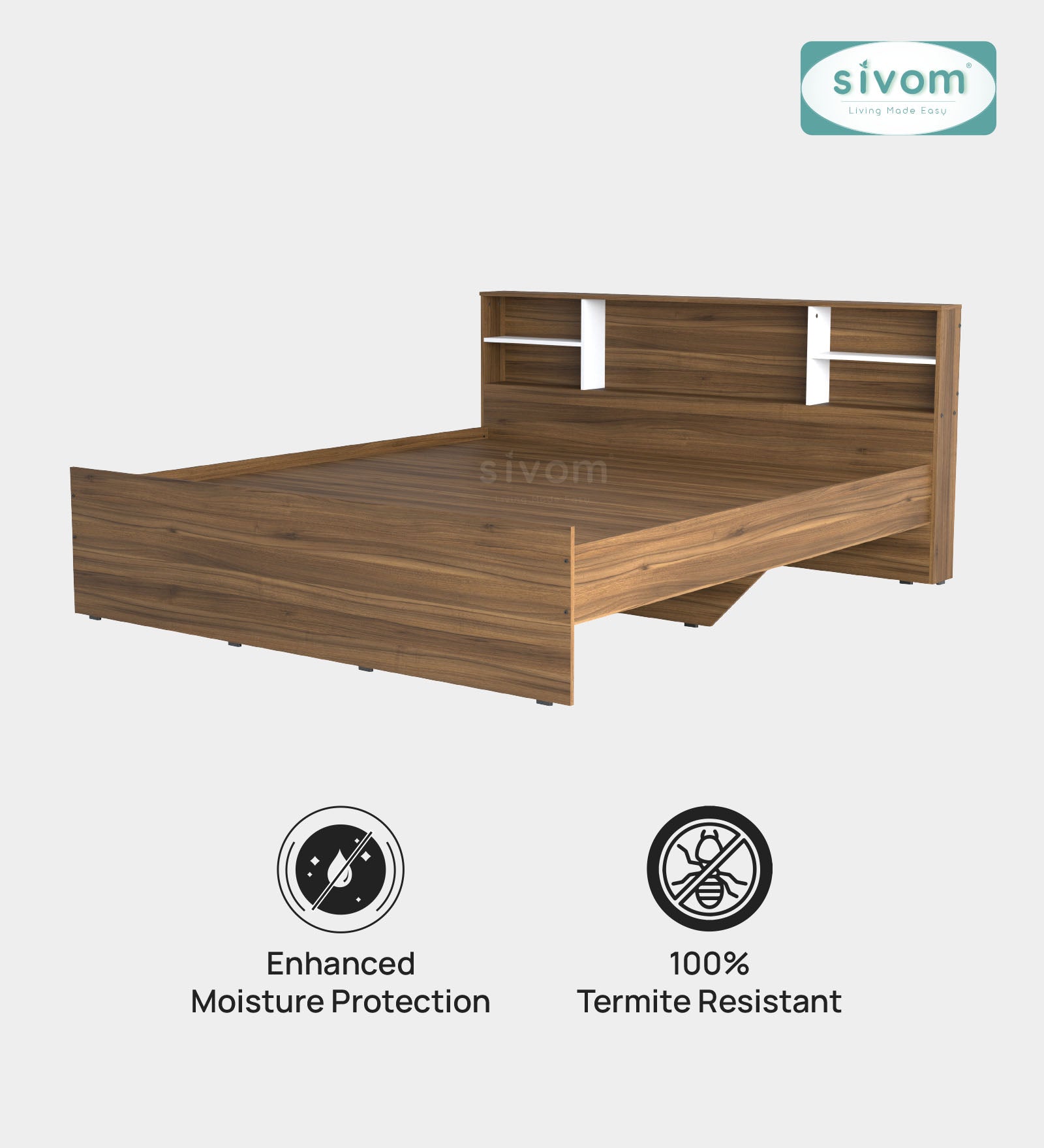 Sivom SIVOM Eden Box Bed without Storage Engineered Wood King Box Bed for Modern Homes | Elegant Design & Premium Finish