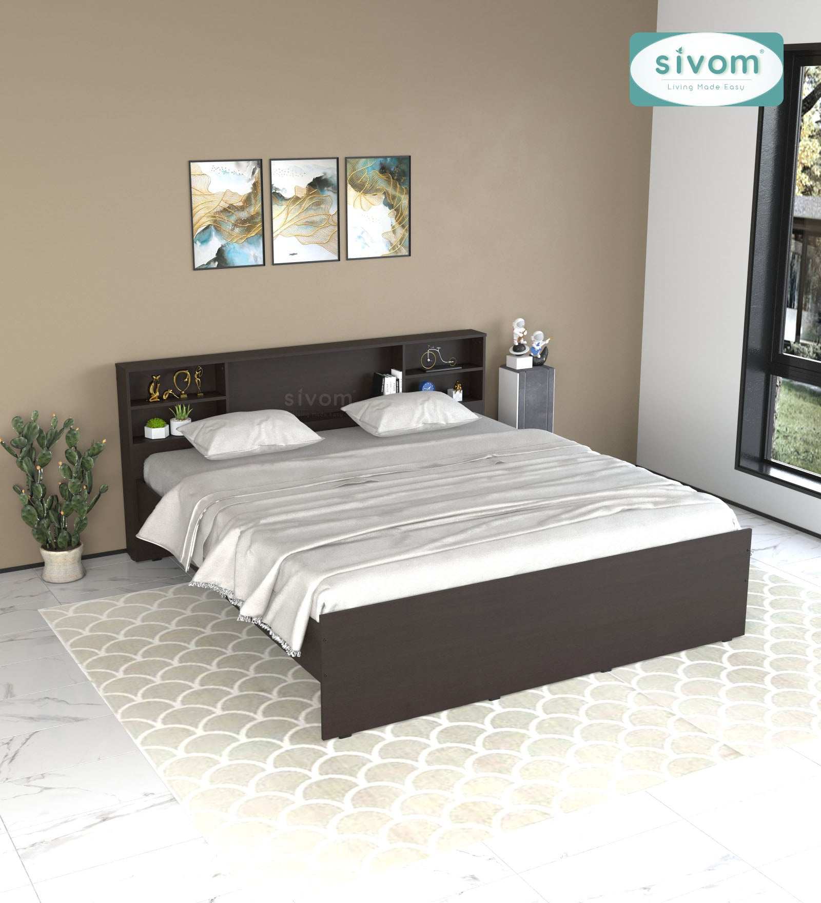 Sivom SIVOM Eden Box Bed without Storage Engineered Wood King Box Bed for Modern Homes | Elegant Design & Premium Finish