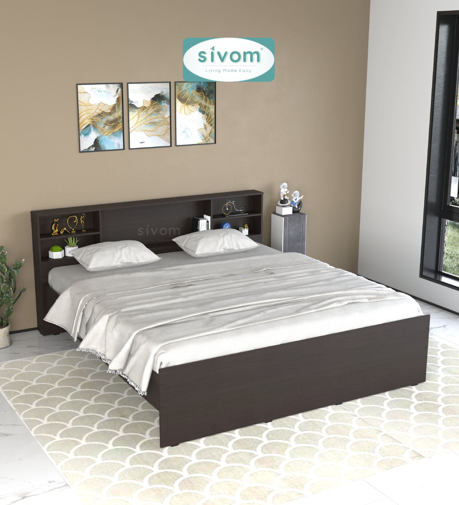 Sivom SIVOM Eden Box Bed without Storage Engineered Wood King Box Bed for Modern Homes | Elegant Design & Premium Finish