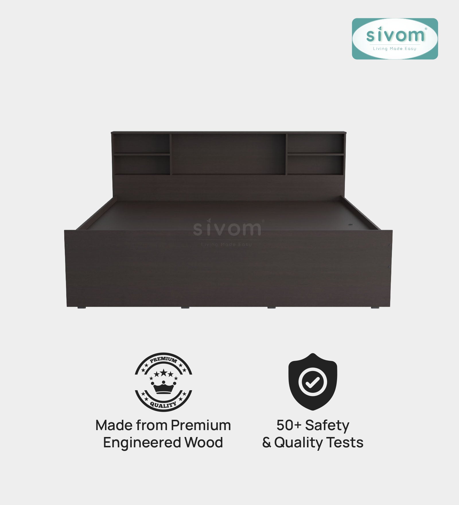 Sivom SIVOM Eden Box Bed without Storage Engineered Wood King Box Bed for Modern Homes | Elegant Design & Premium Finish