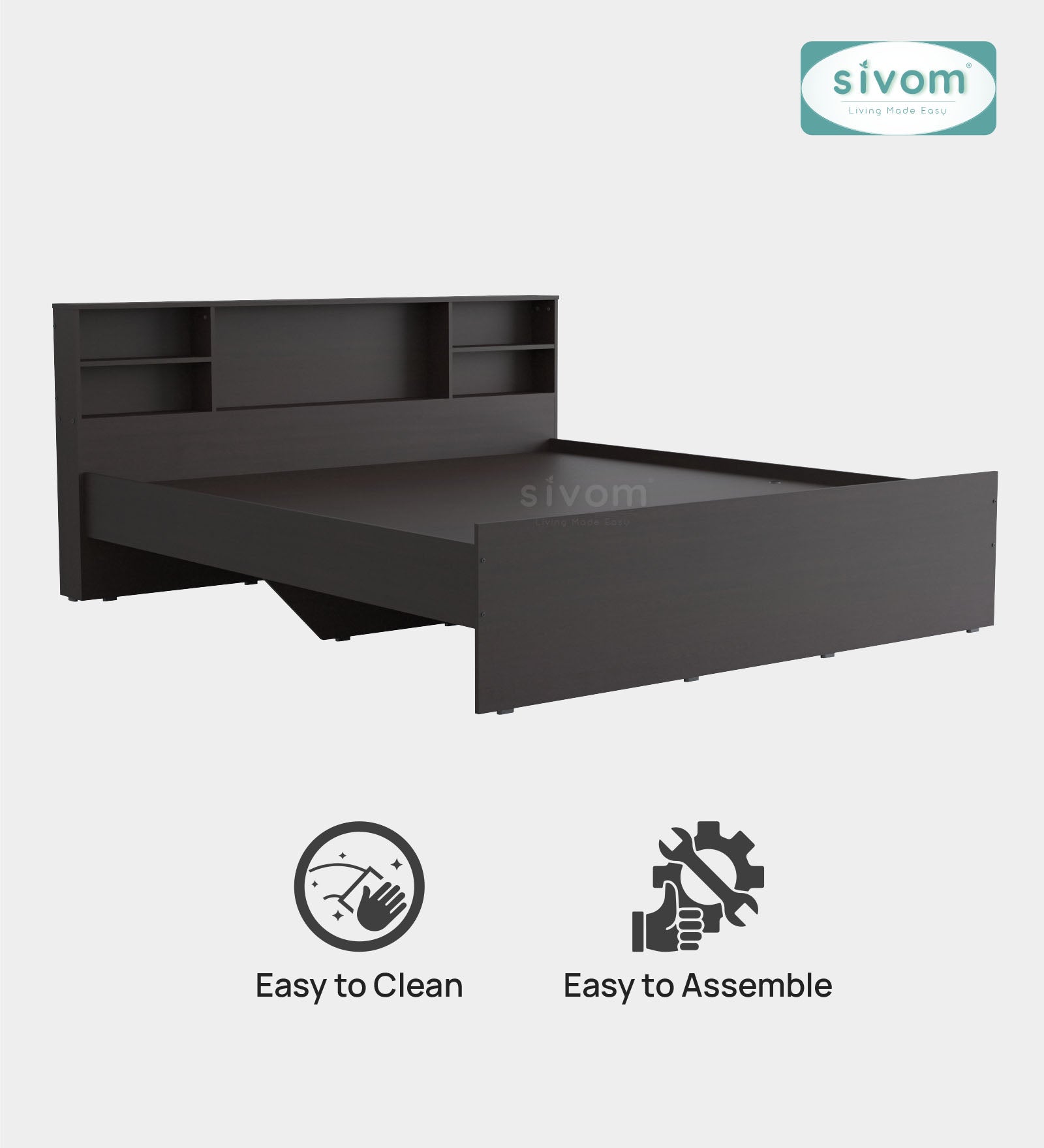 Sivom SIVOM Eden Box Bed without Storage Engineered Wood King Box Bed for Modern Homes | Elegant Design & Premium Finish