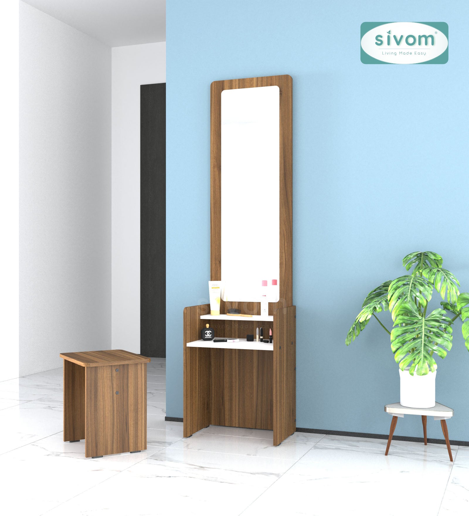 Sivom SIVOM Edwin Dressing Table with Stool Engineered Wood Dressing Table for Modern Homes | Elegant Design & Premium Finish