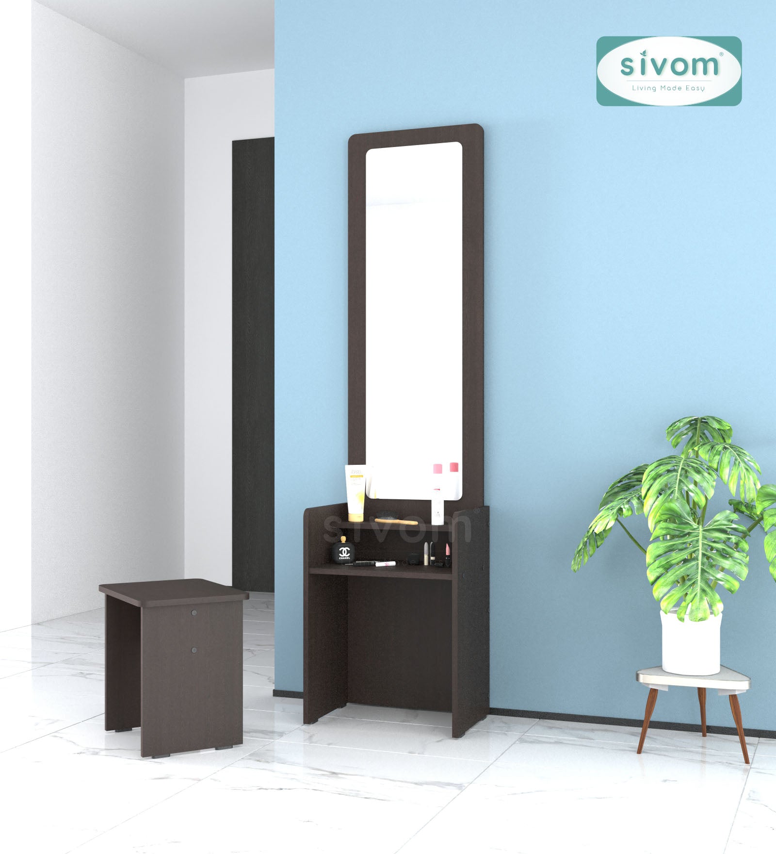 Sivom SIVOM Edwin Dressing Table with Stool Engineered Wood Dressing Table for Modern Homes | Elegant Design & Premium Finish