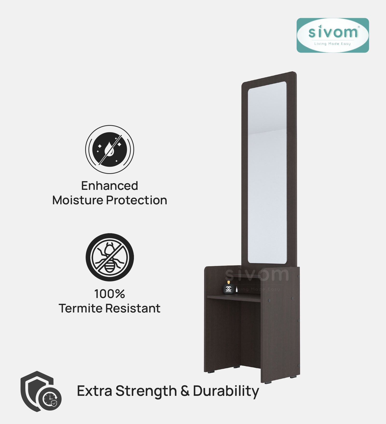 Sivom SIVOM Edwin Dressing Table with Stool Engineered Wood Dressing Table for Modern Homes | Elegant Design & Premium Finish