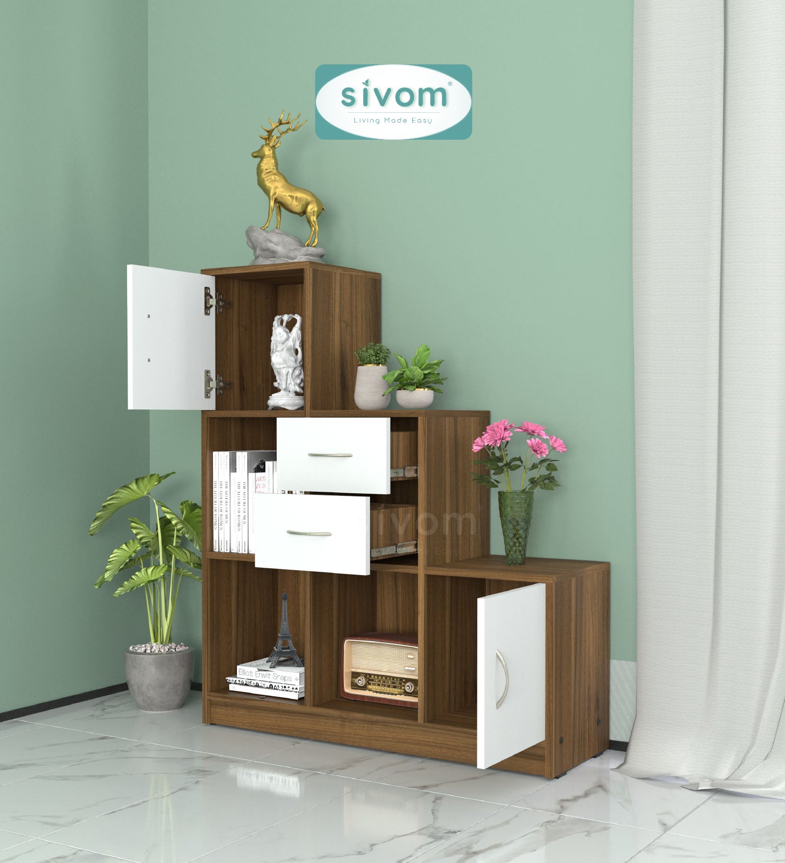 Sivom SIVOM Elegant Multipurpose Storage Unit/ Engineered Wood Free Standing Cabinet for Modern Homes | Elegant Design & Premium Finish