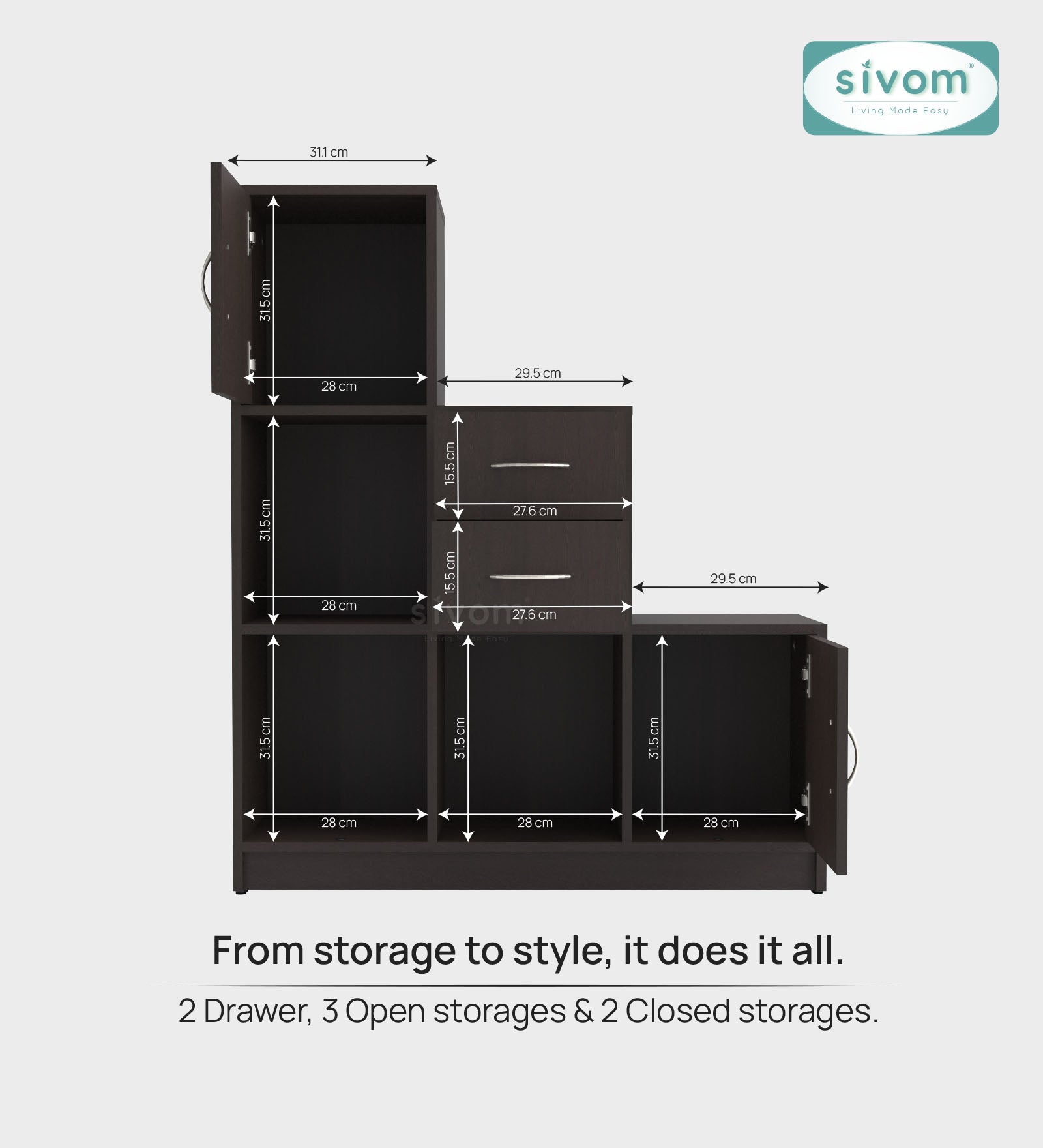 Sivom SIVOM Elegant Multipurpose Storage Unit/ Engineered Wood Free Standing Cabinet for Modern Homes | Elegant Design & Premium Finish