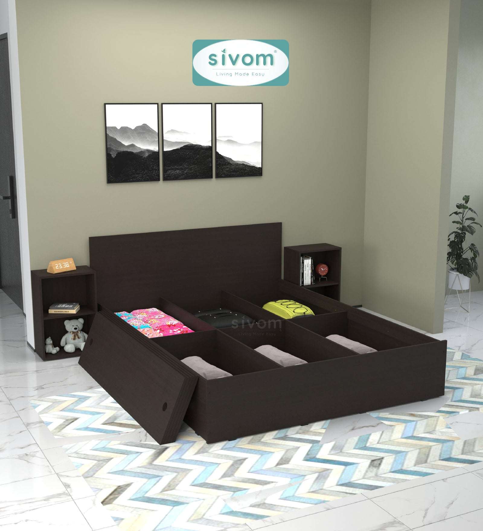 Sivom furniture SIVOM Estora Bed with Storage Engineered Wood Queen Bed Engineered Wood Queen Bed (Delivery Condition - Knock Down)