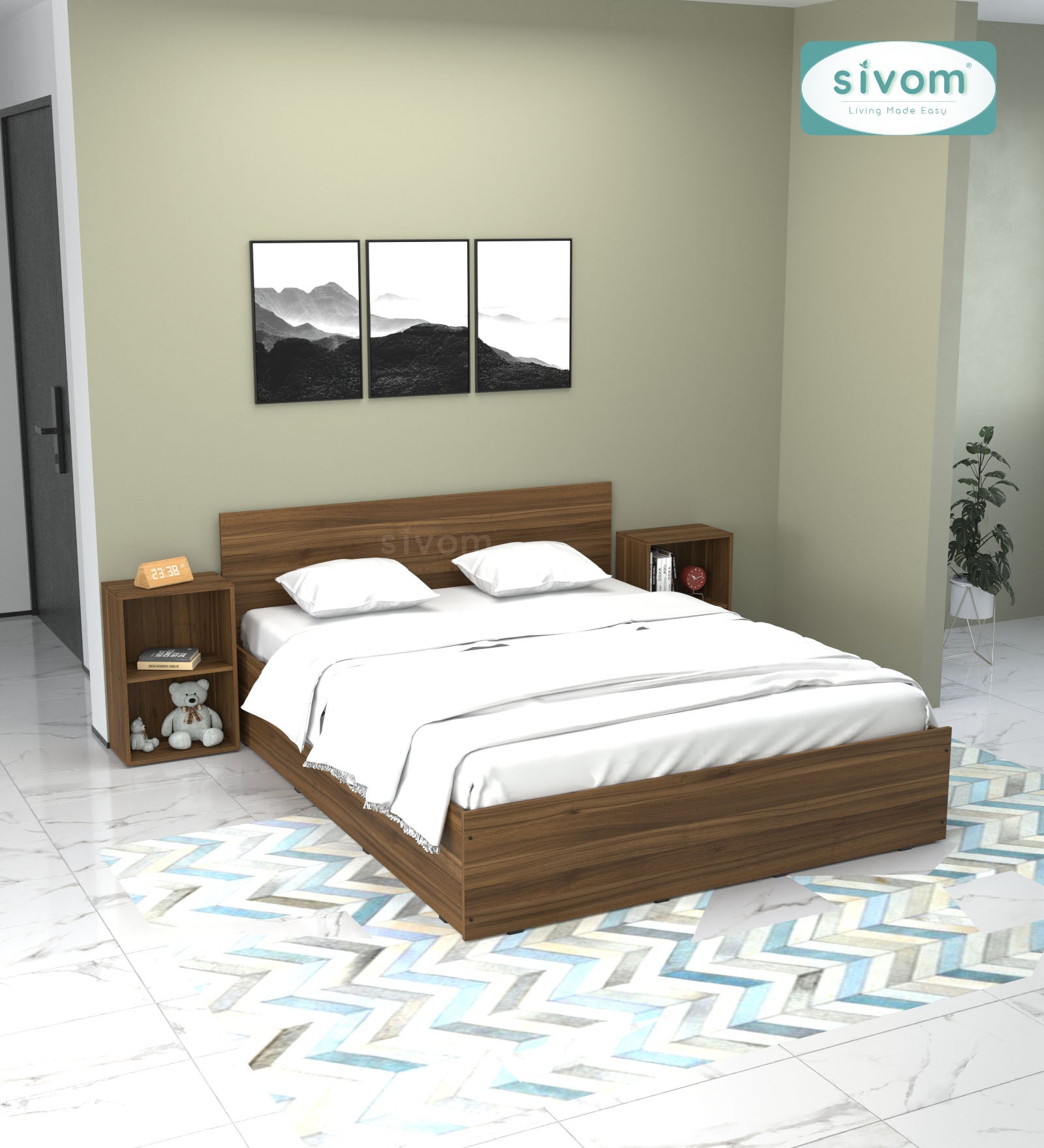 Sivom furniture SIVOM Estora Bed with Storage Engineered Wood Queen Bed Engineered Wood Queen Bed (Delivery Condition - Knock Down)