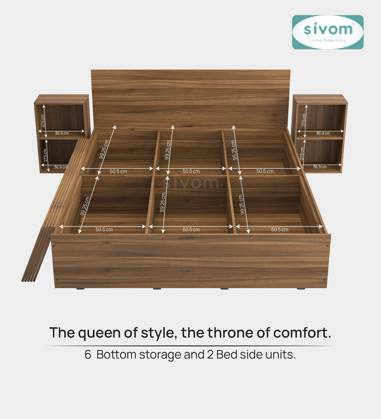 Sivom furniture SIVOM Estora Bed with Storage Engineered Wood Queen Bed Engineered Wood Queen Bed (Delivery Condition - Knock Down)