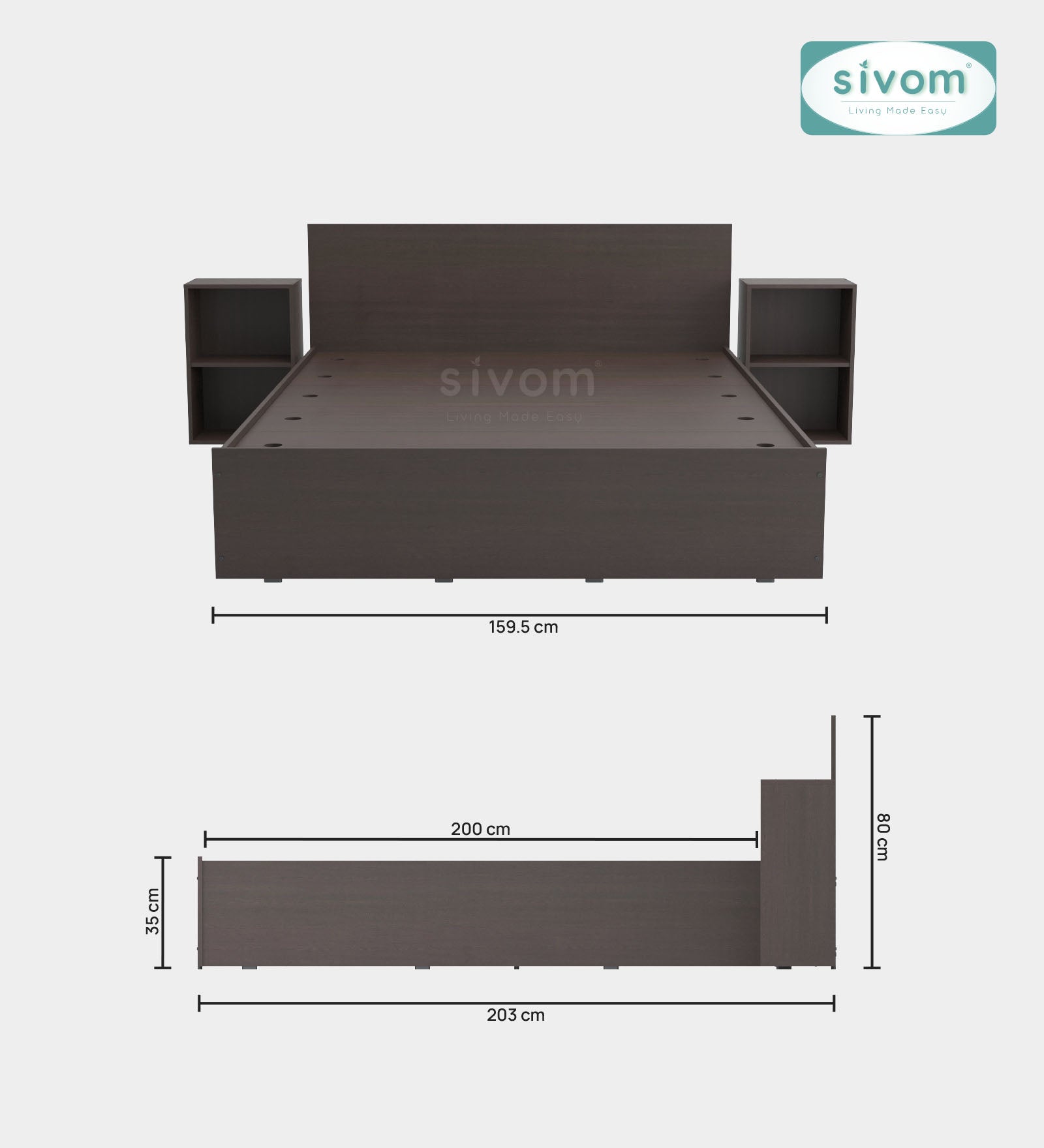 Sivom furniture SIVOM Estora Bed with Storage Engineered Wood Queen Bed Engineered Wood Queen Bed (Delivery Condition - Knock Down)